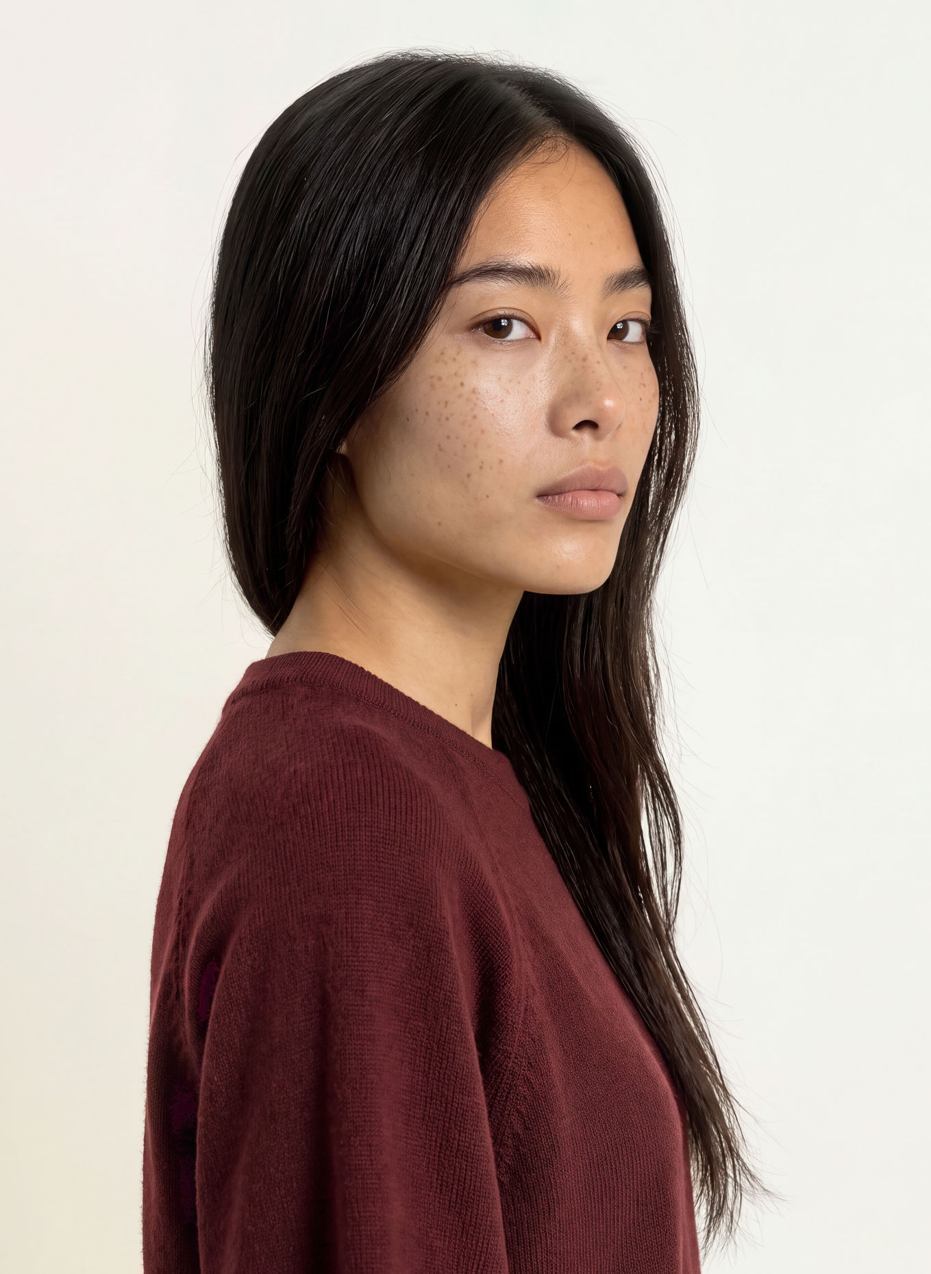 MORE & MORE Sweater with 3/4-length sleeves: DARK RED