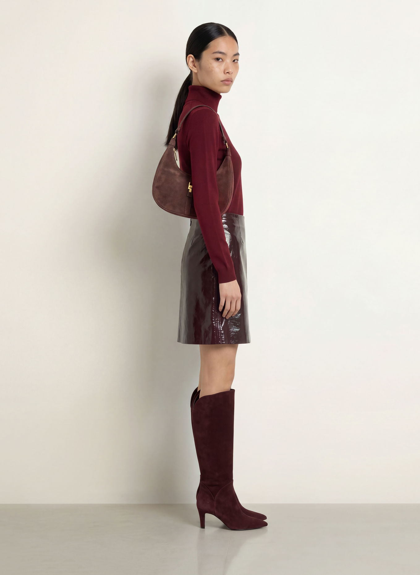 MORE & MORE Leather skirt: DARK RED