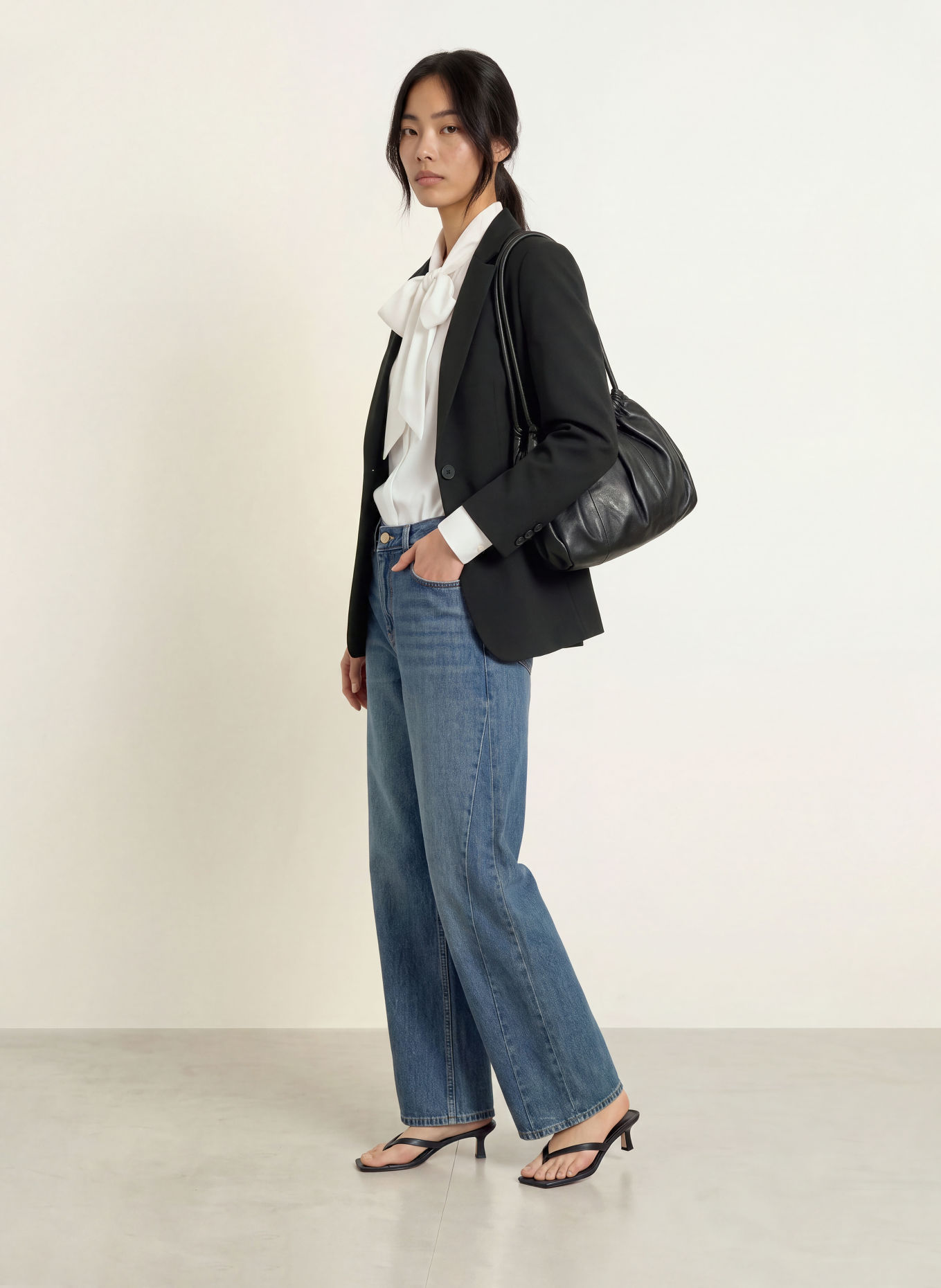 MORE & MORE Tie-neck blouse: CREAM