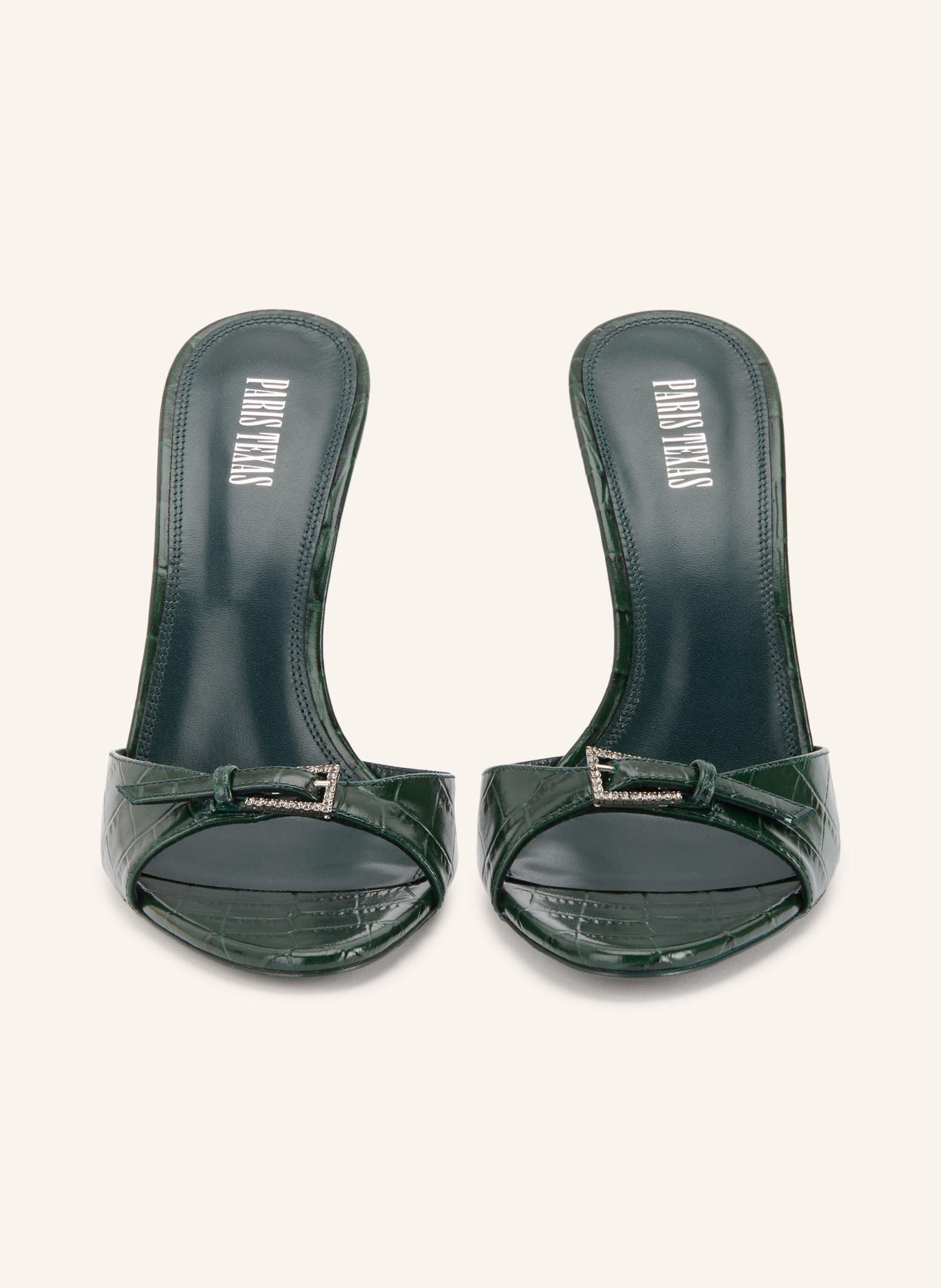 PARIS TEXAS LIDIA Mules with Rhinestones: DARK GREEN