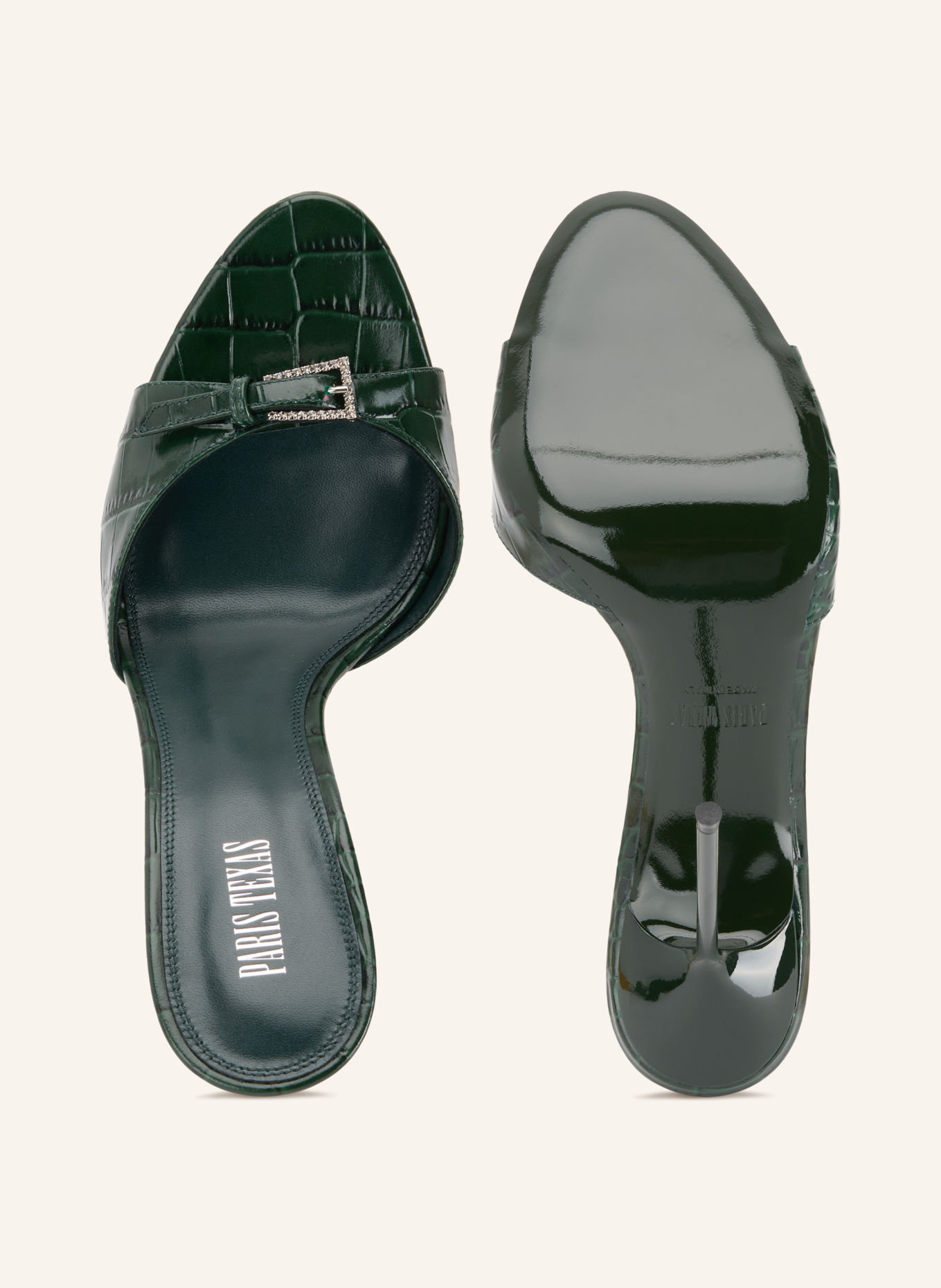PARIS TEXAS LIDIA Mules with Rhinestones: DARK GREEN