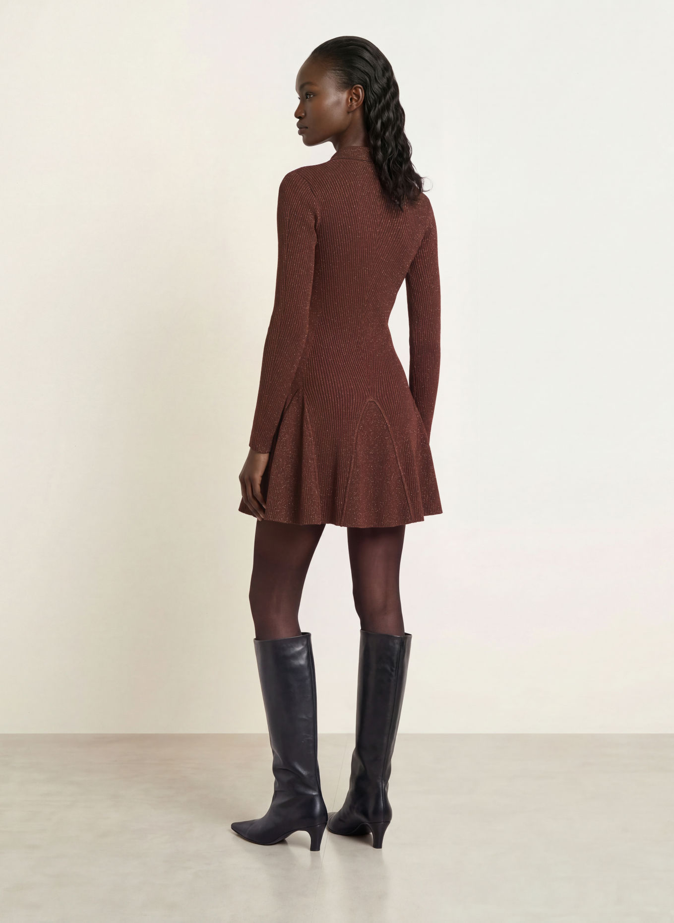 RETROFÊTE BIONA Knit Dress with Glitter Yarn: BROWN