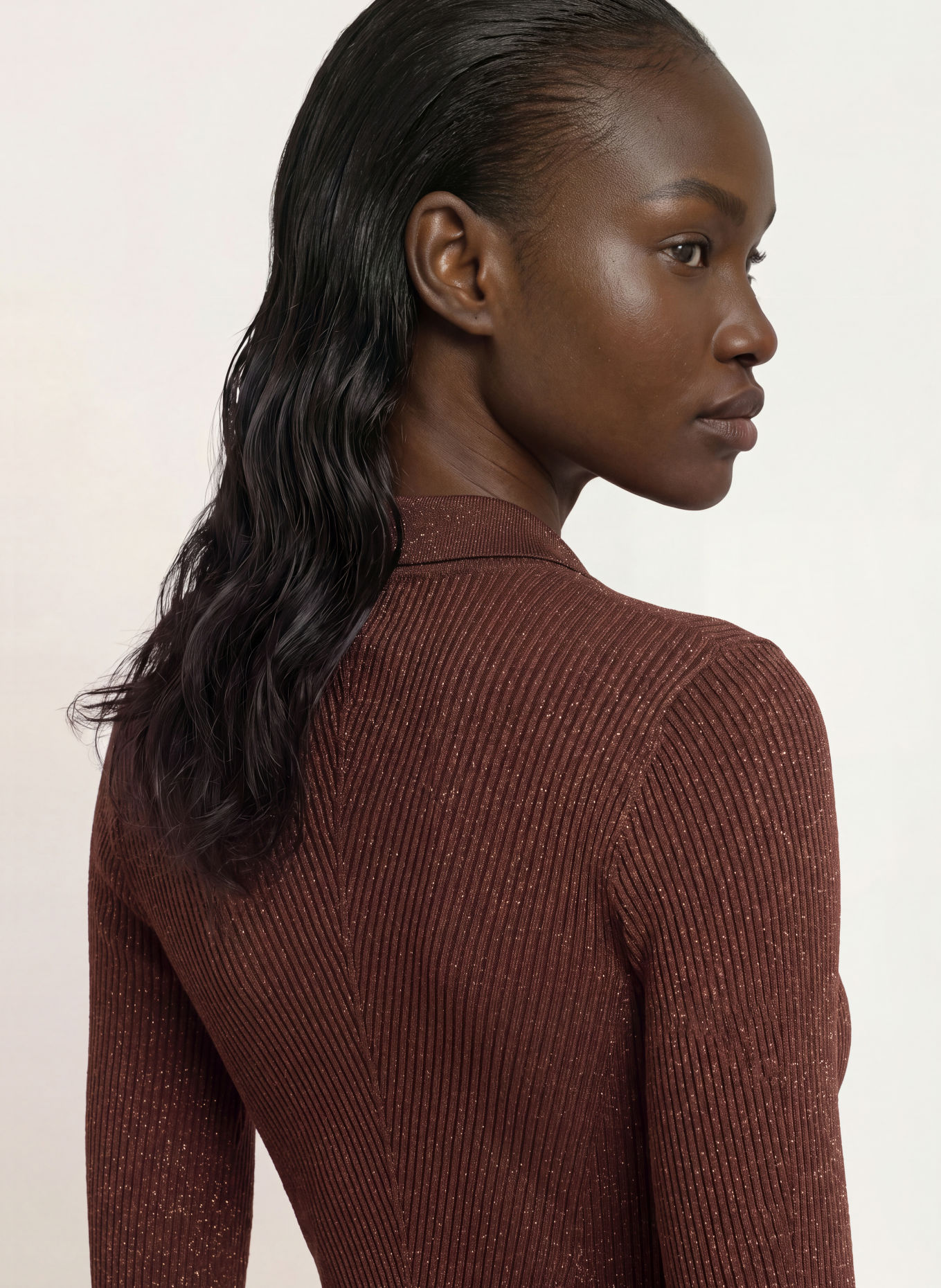 RETROFÊTE BIONA Knit Dress with Glitter Yarn: BROWN