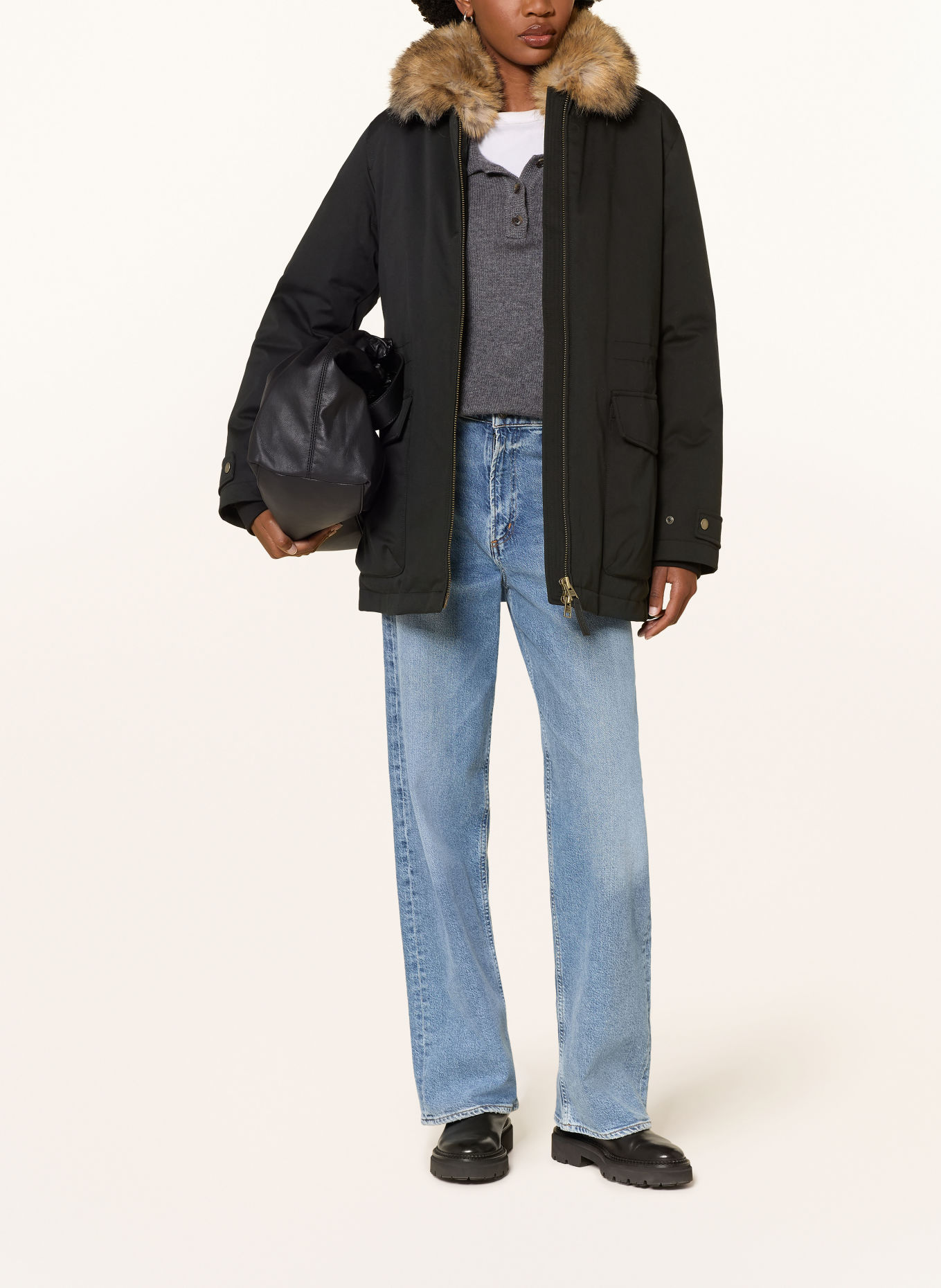 WOOLRICH Daunenjacke mit Kunstfell: SCHWARZ