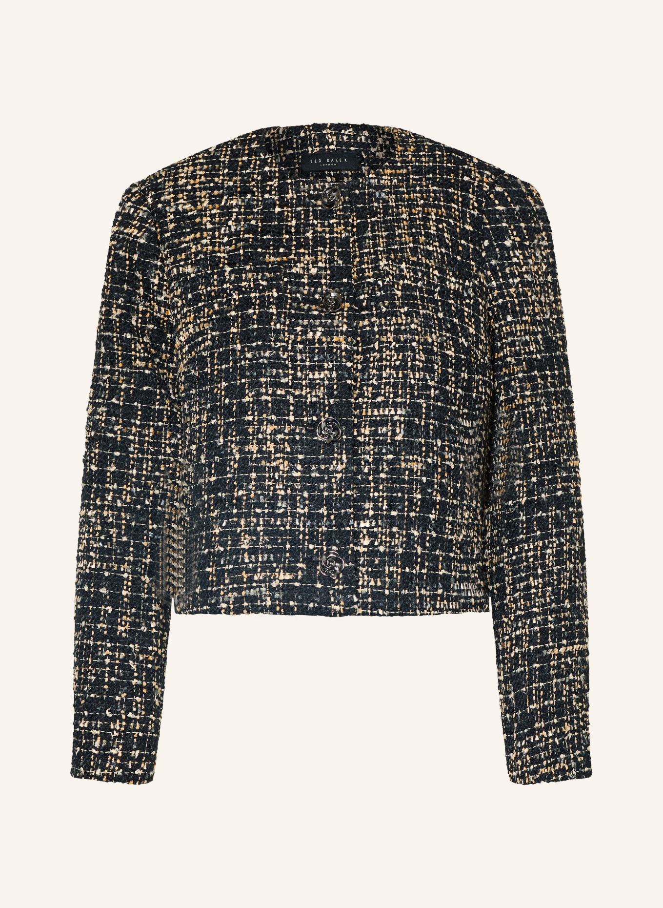TED BAKER UMMI Bouclé Jacket: BLACK / BEIGE / ECRU