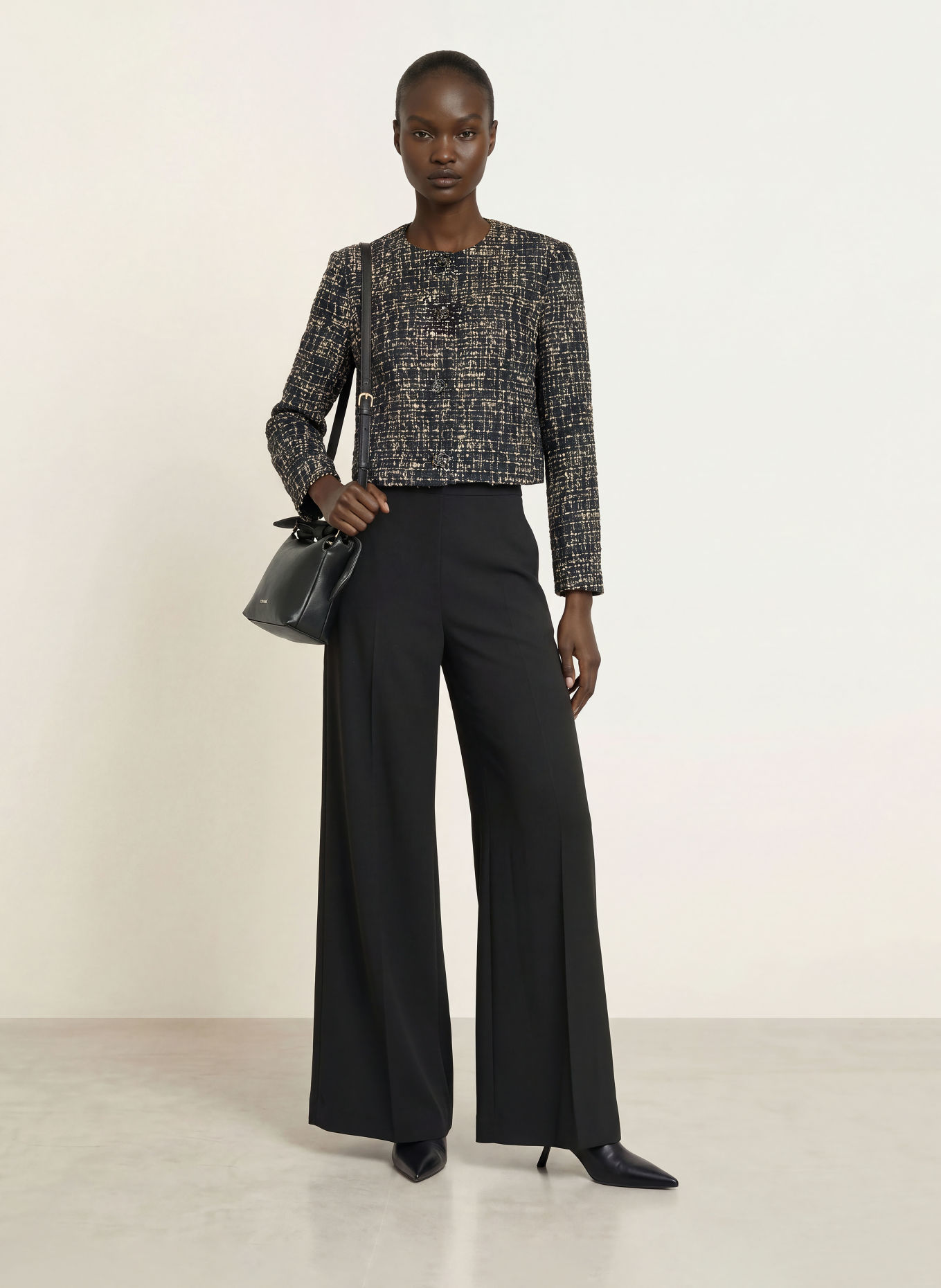 TED BAKER UMMI Bouclé Jacket: BLACK / BEIGE / ECRU