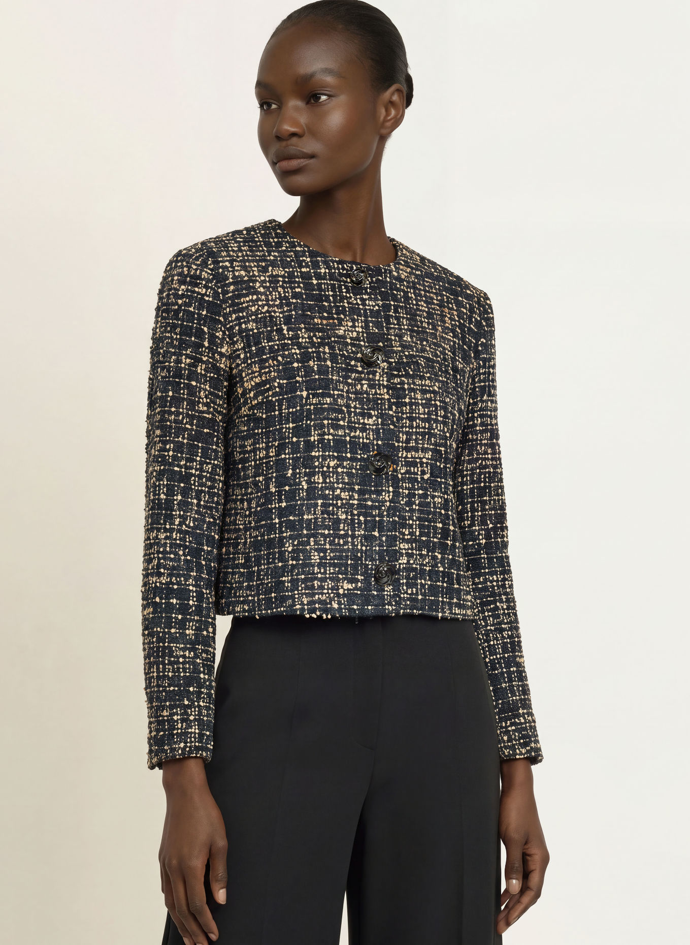 TED BAKER UMMI Bouclé Jacket: BLACK / BEIGE / ECRU