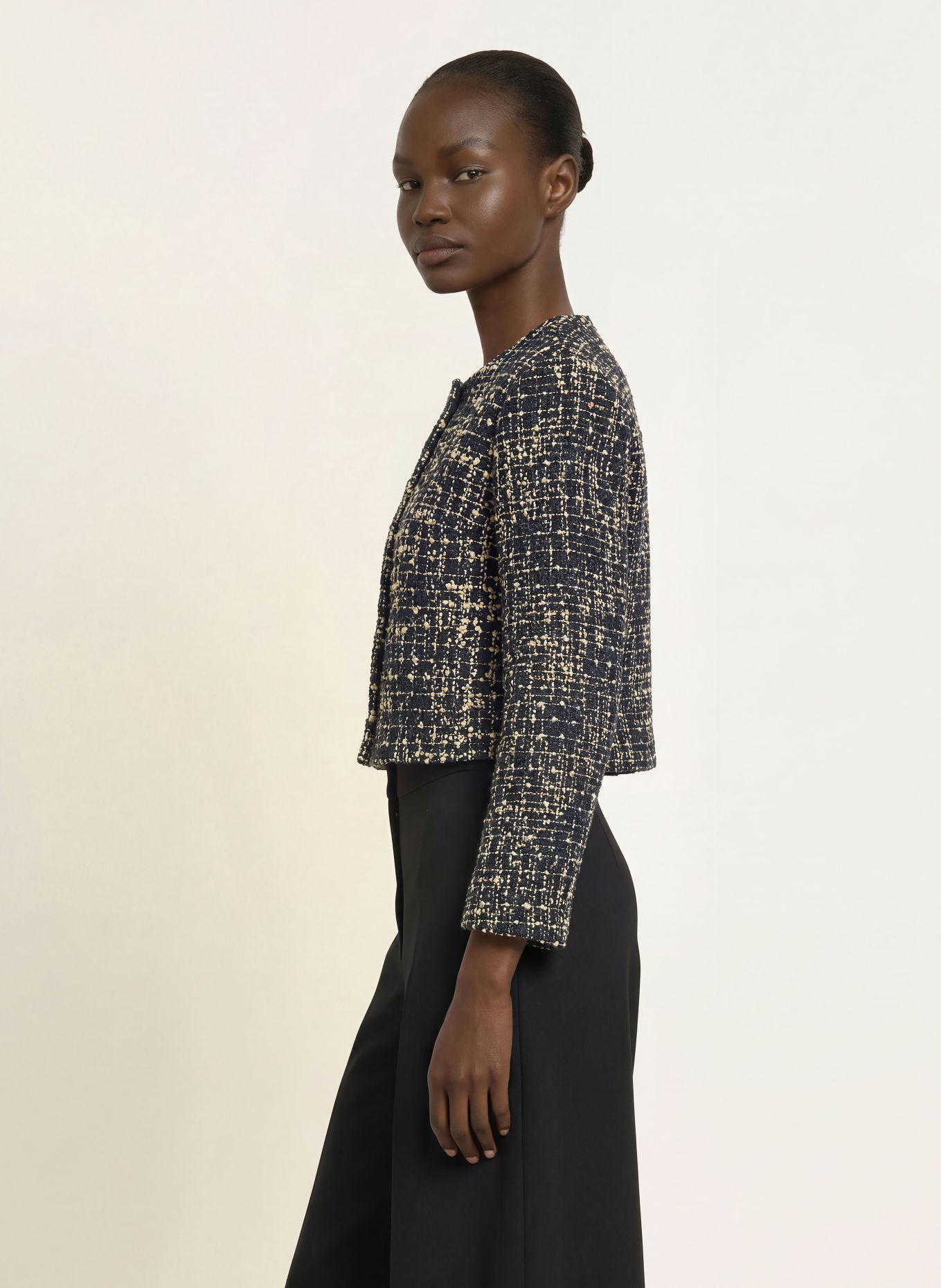 TED BAKER UMMI Bouclé Jacket: BLACK / BEIGE / ECRU
