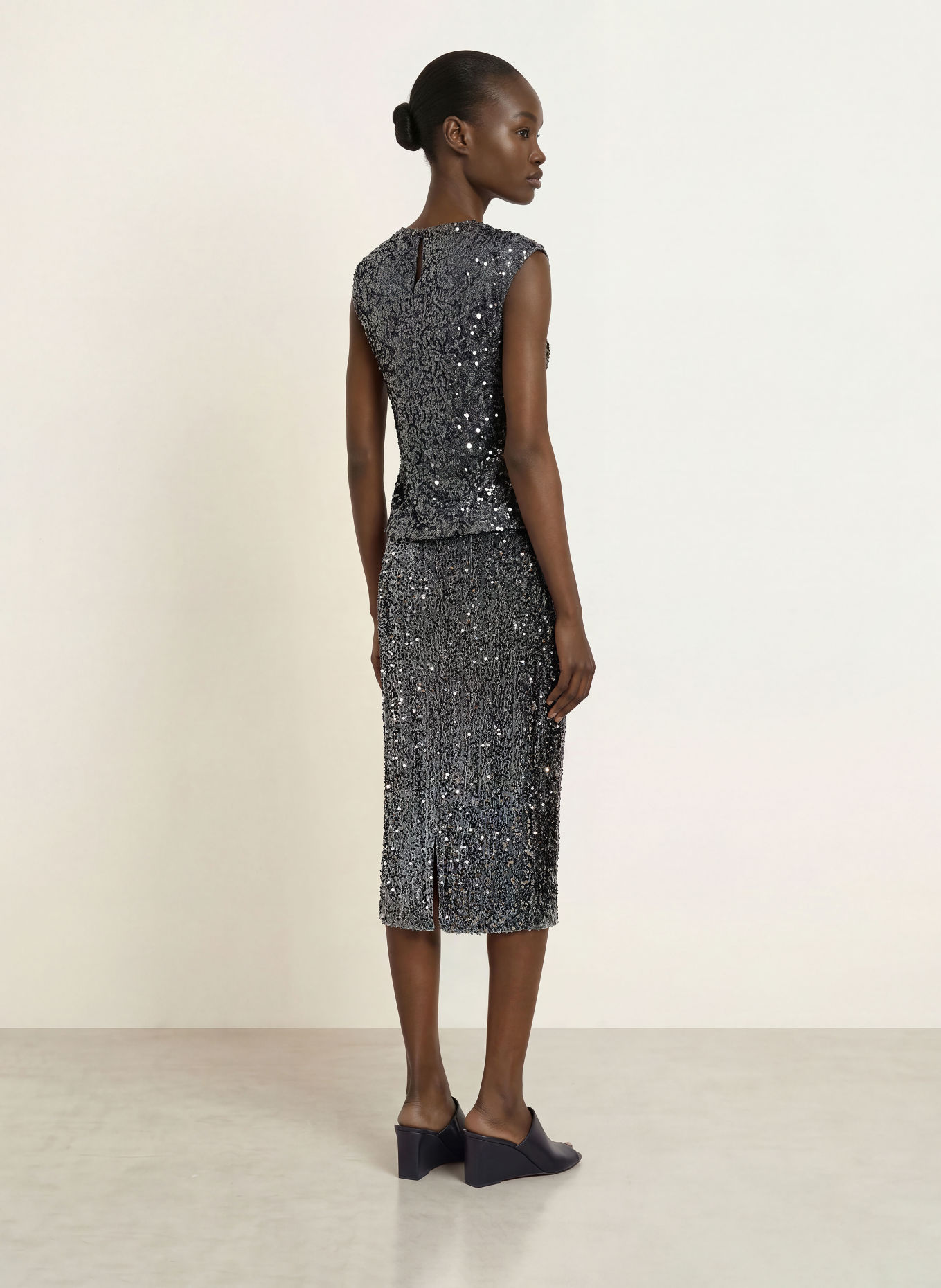 TED BAKER Mesh-Top VIELIE mit Pailletten: DUNKELGRAU