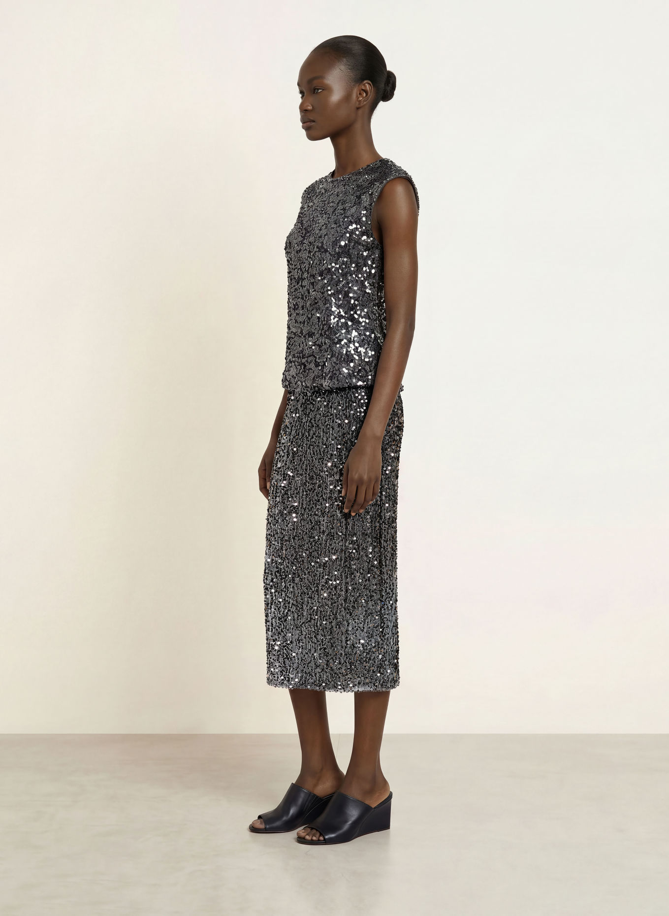 TED BAKER Mesh-Top VIELIE mit Pailletten: DUNKELGRAU