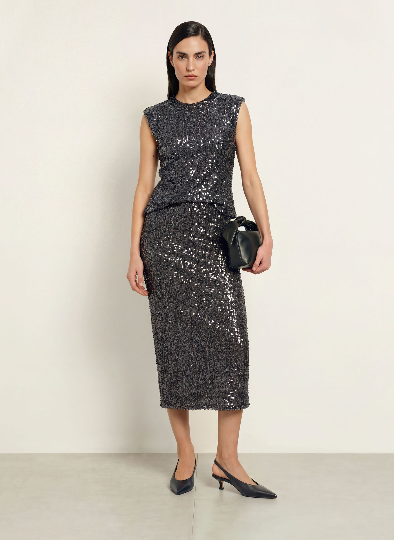 TED BAKER SERENI Velvet Skirt with Sequins: DARK GRAY