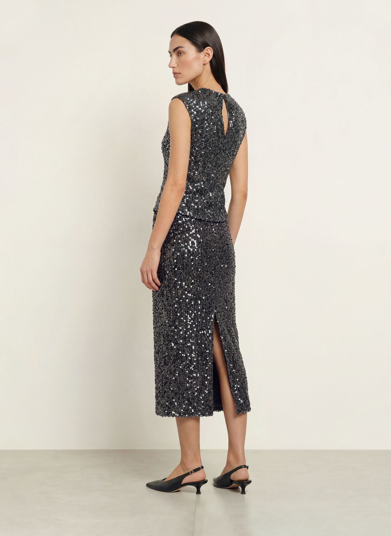 TED BAKER SERENI Velvet Skirt with Sequins: DARK GRAY