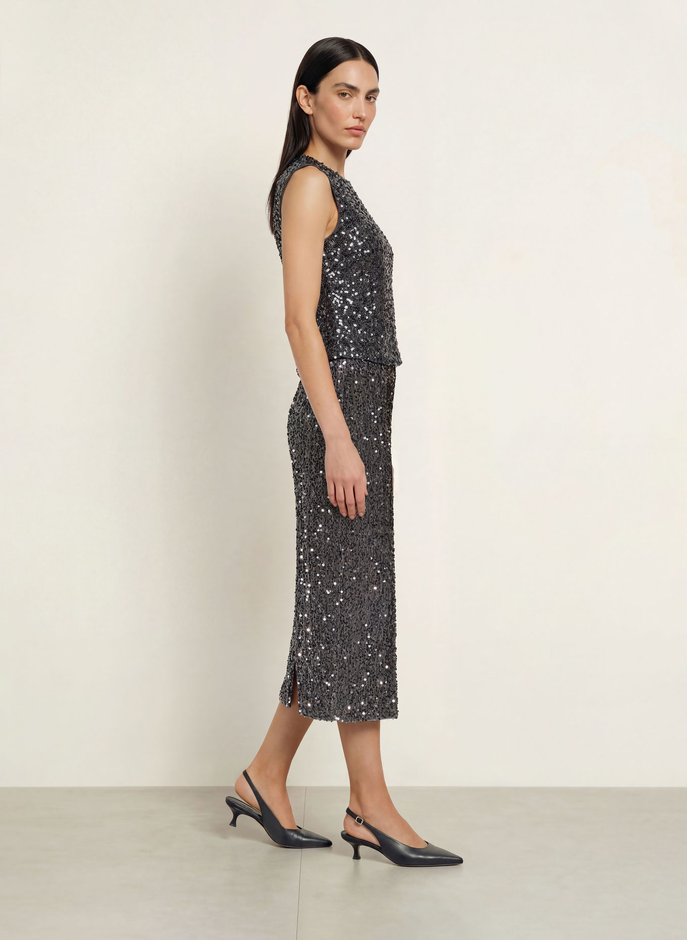 TED BAKER SERENI Velvet Skirt with Sequins: DARK GRAY
