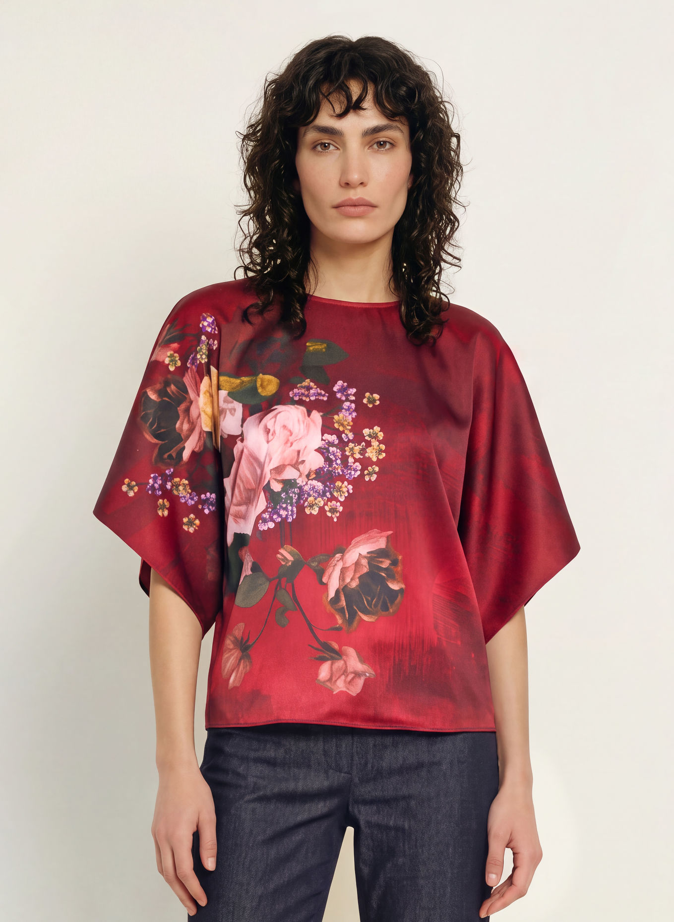 TED BAKER OTILEE Satin Shirt blouse: RED / LIGHT YELLOW / GREEN