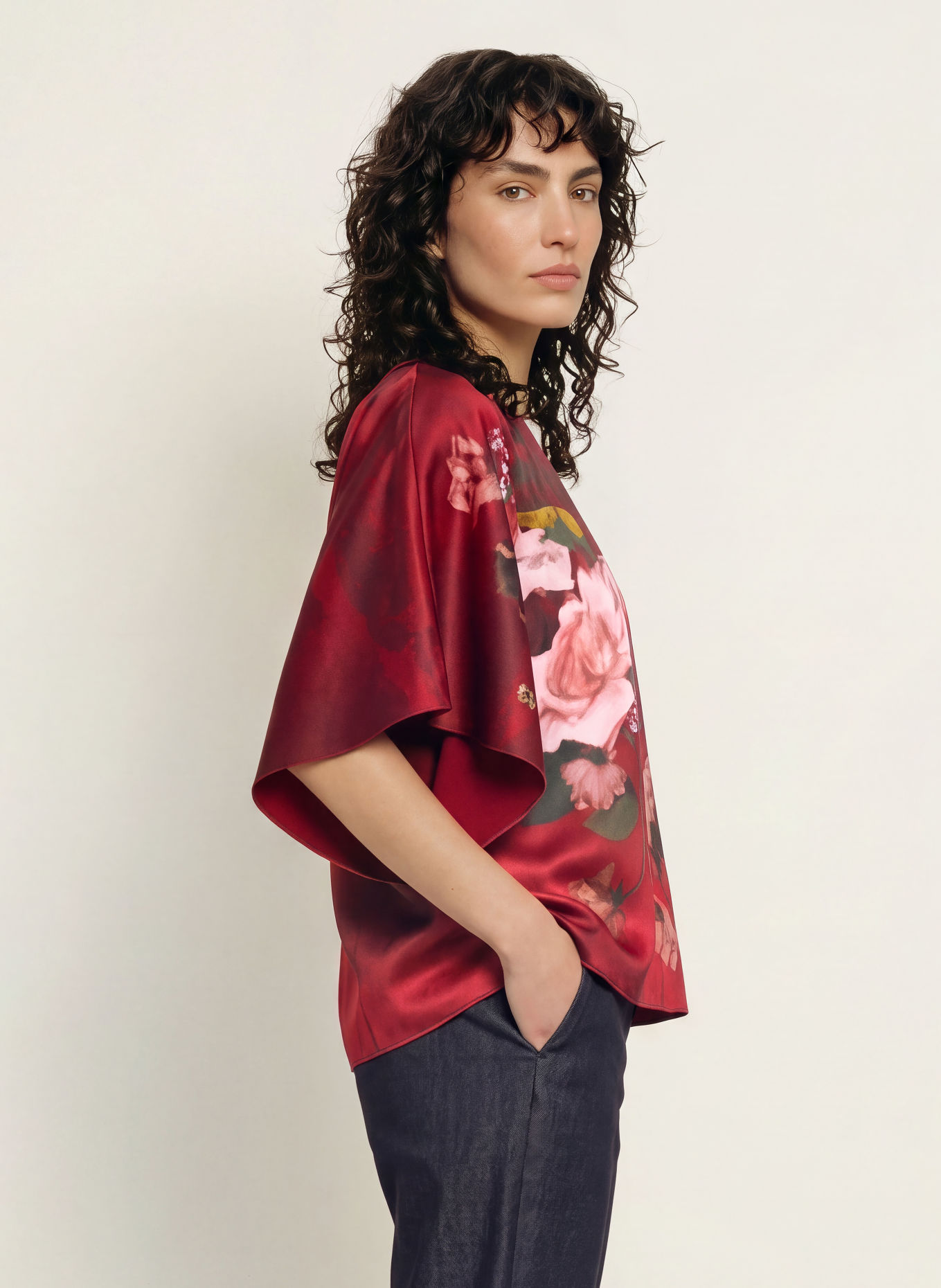 TED BAKER OTILEE Satin Shirt blouse: RED / LIGHT YELLOW / GREEN