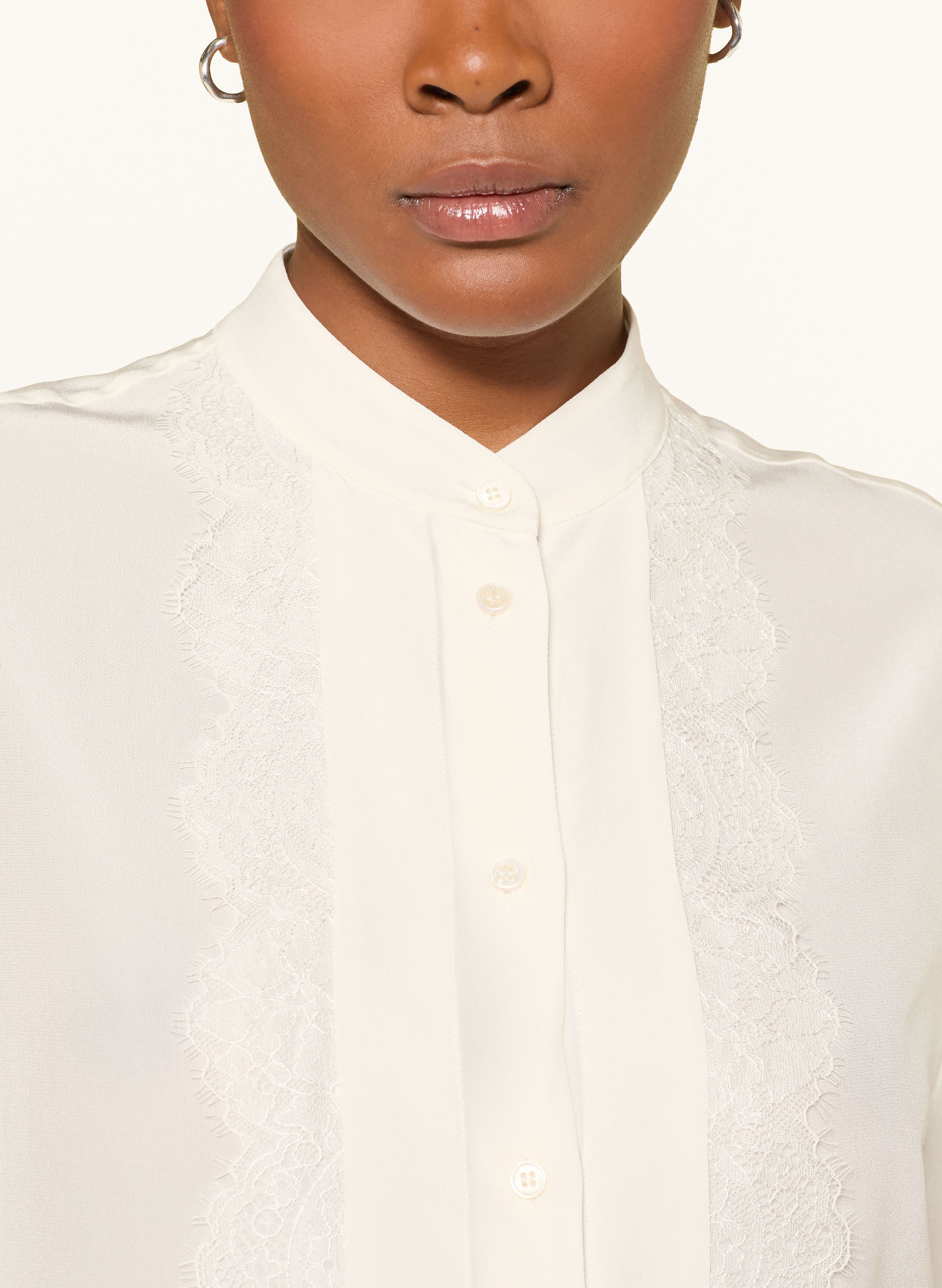WEEKEND Max Mara Blouse en soie LEGUME avec nœud amovible et dentelle: ÉCRU