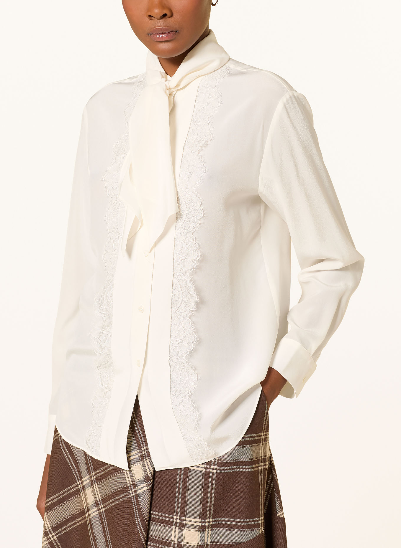 WEEKEND Max Mara Blouse en soie LEGUME avec nœud amovible et dentelle: ÉCRU