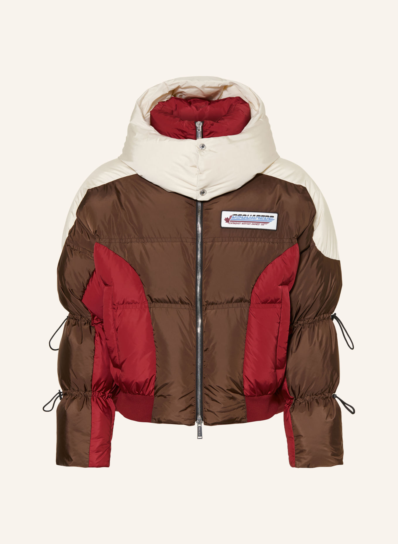 DSQUARED2 Down jacket: DARK BROWN / RED / WHITE