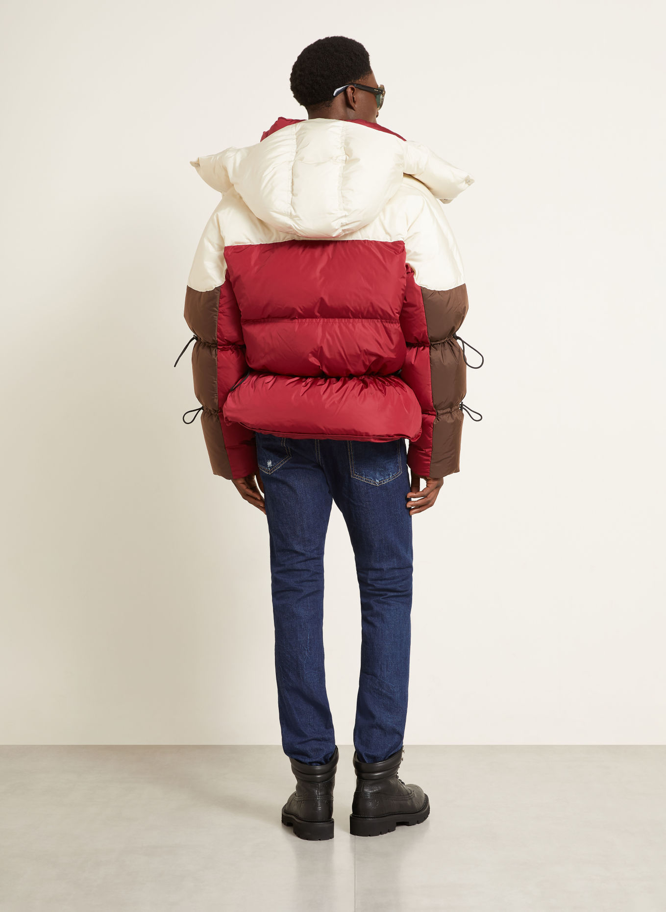 DSQUARED2 Down jacket: DARK BROWN / RED / WHITE