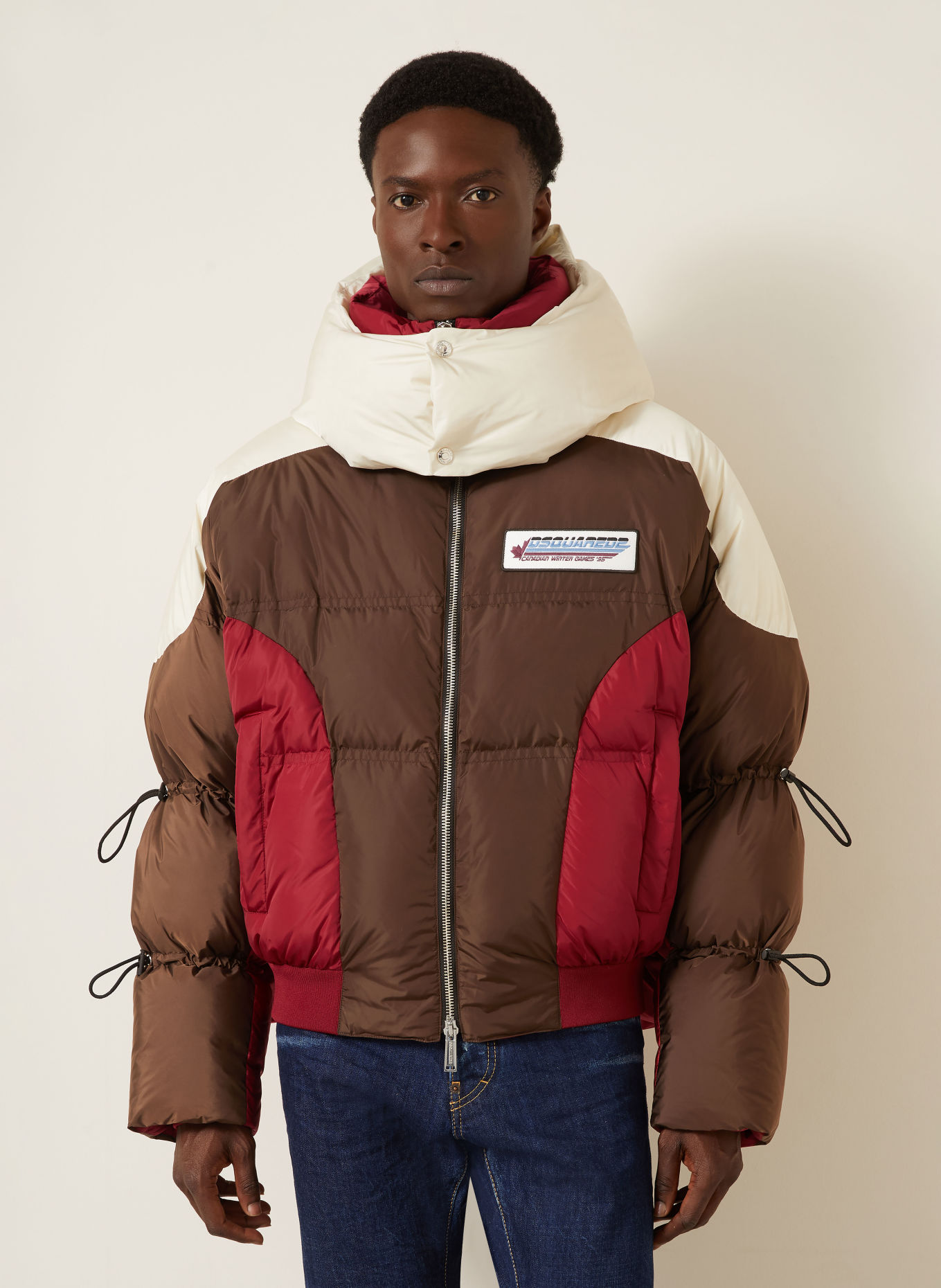 DSQUARED2 Down jacket: DARK BROWN / RED / WHITE