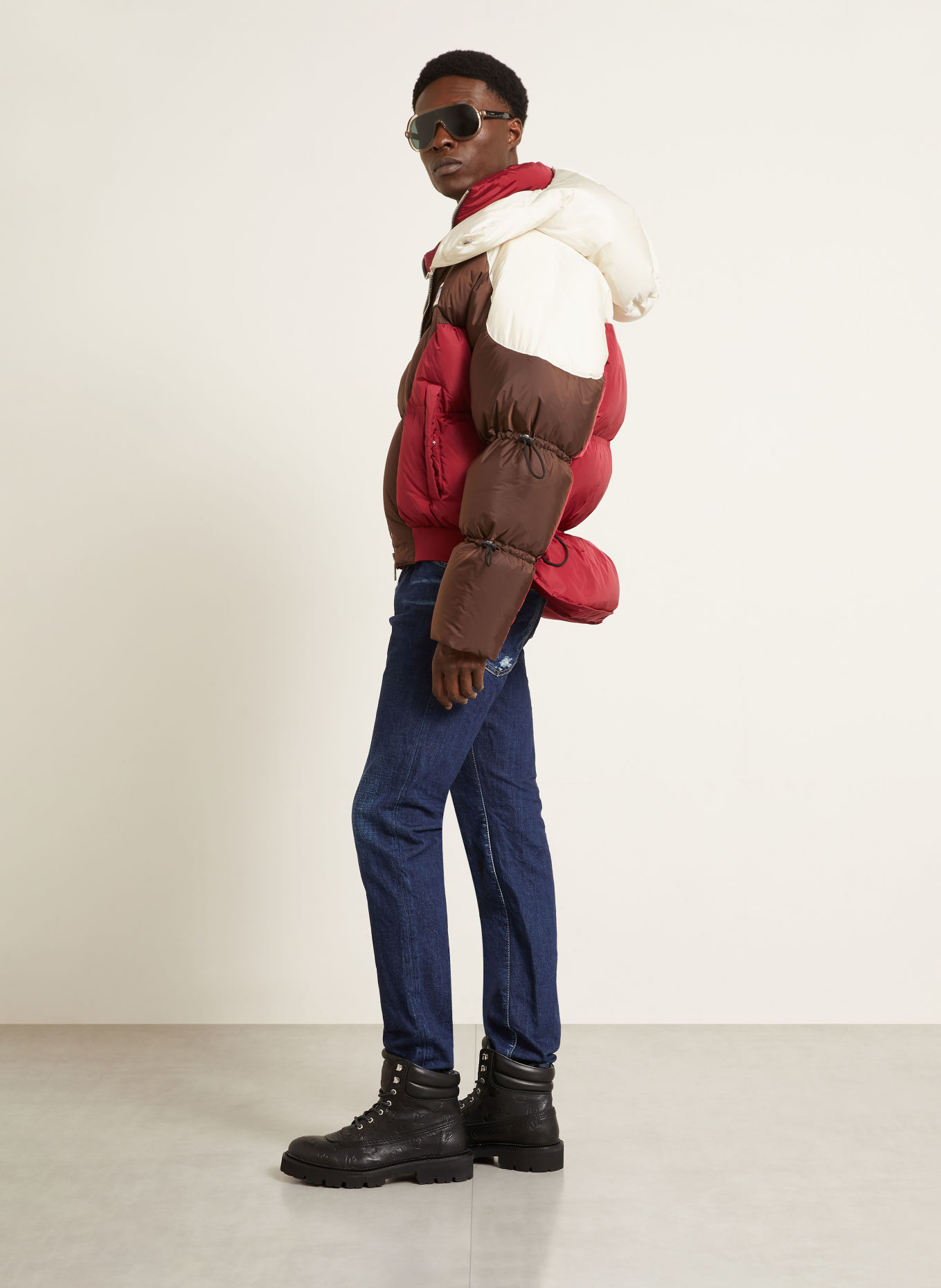 DSQUARED2 Down jacket: DARK BROWN / RED / WHITE