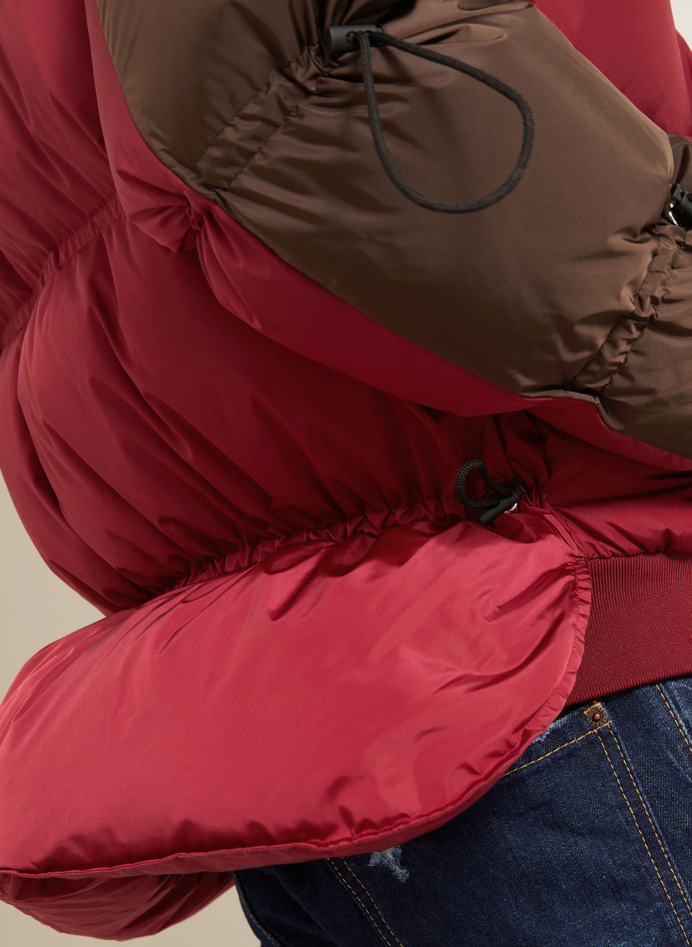 DSQUARED2 Down jacket: DARK BROWN / RED / WHITE