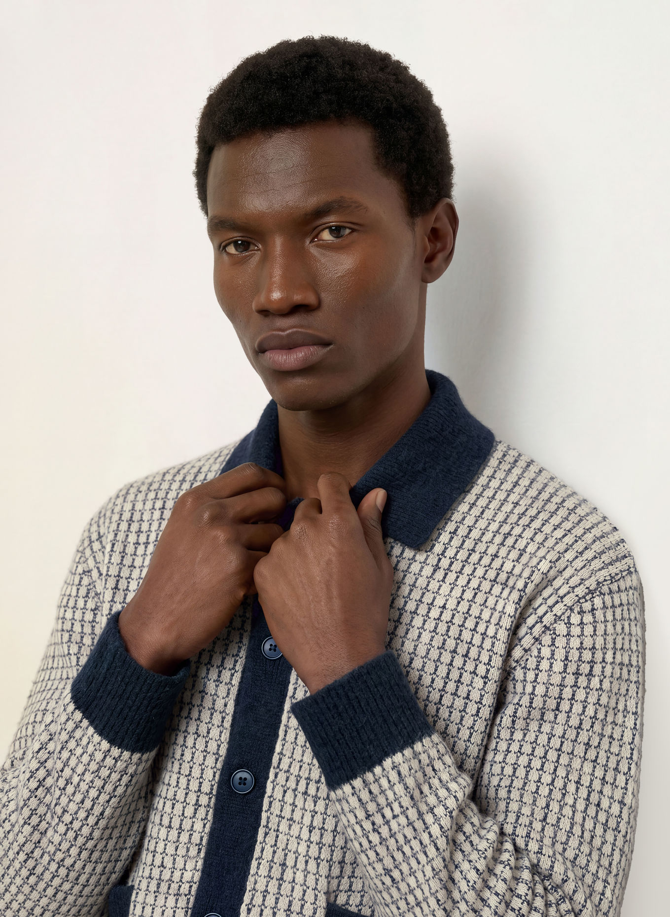 DRÔLE DE MONSIEUR Cardigan: DARK BLUE / LIGHT GRAY