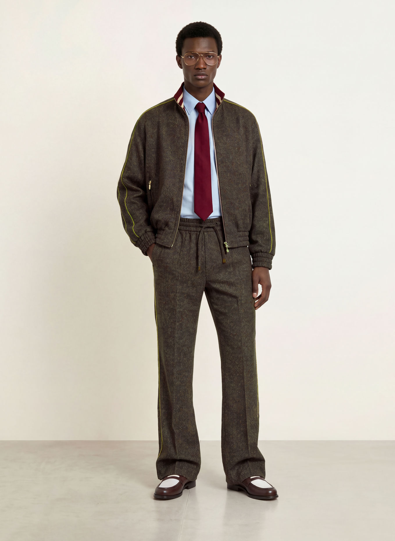 DRÔLE DE MONSIEUR Tweed Bomber jacket: DARK BROWN / DARK RED / GREEN