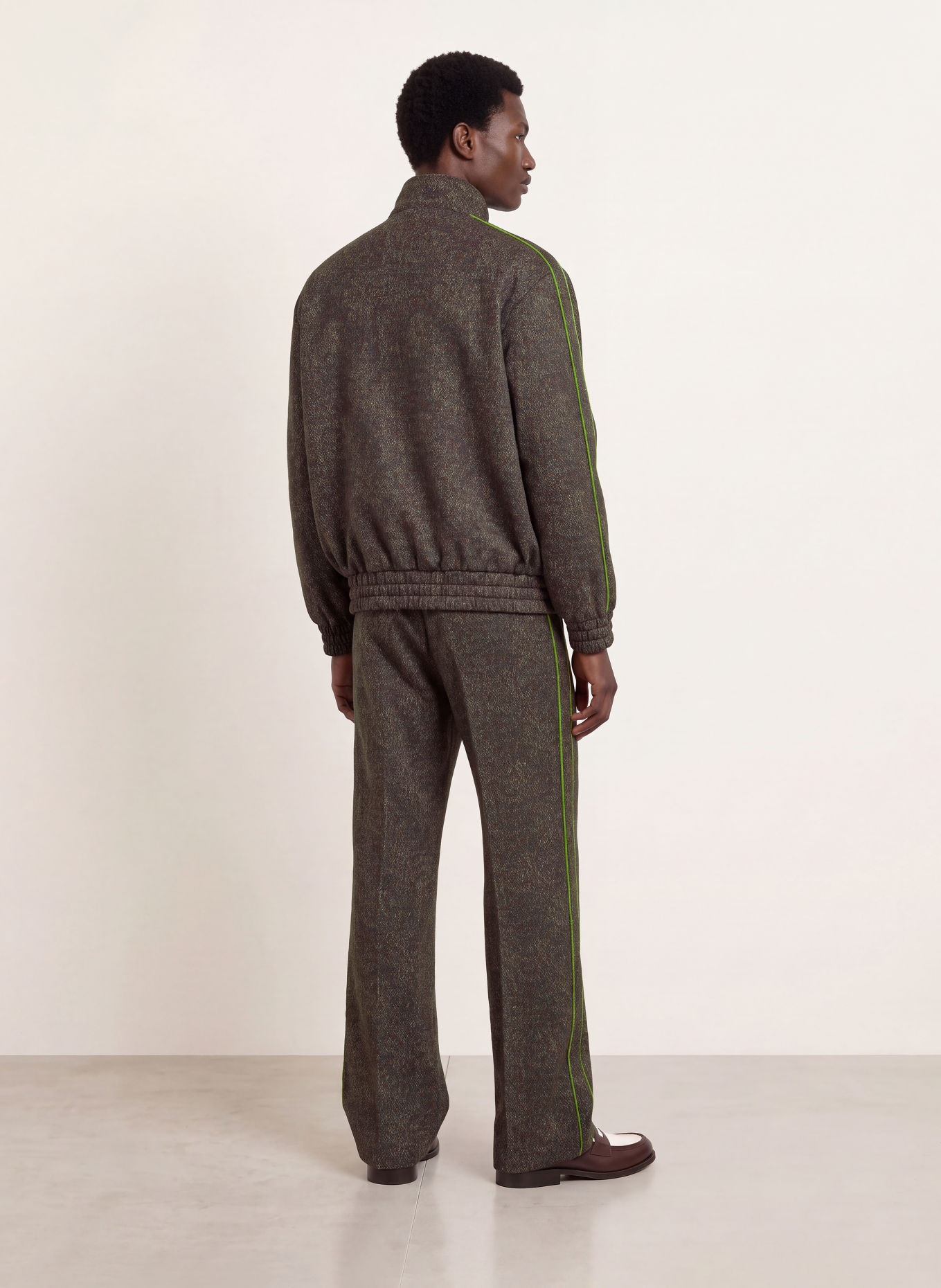 DRÔLE DE MONSIEUR Tweed Bomber jacket: DARK BROWN / DARK RED / GREEN