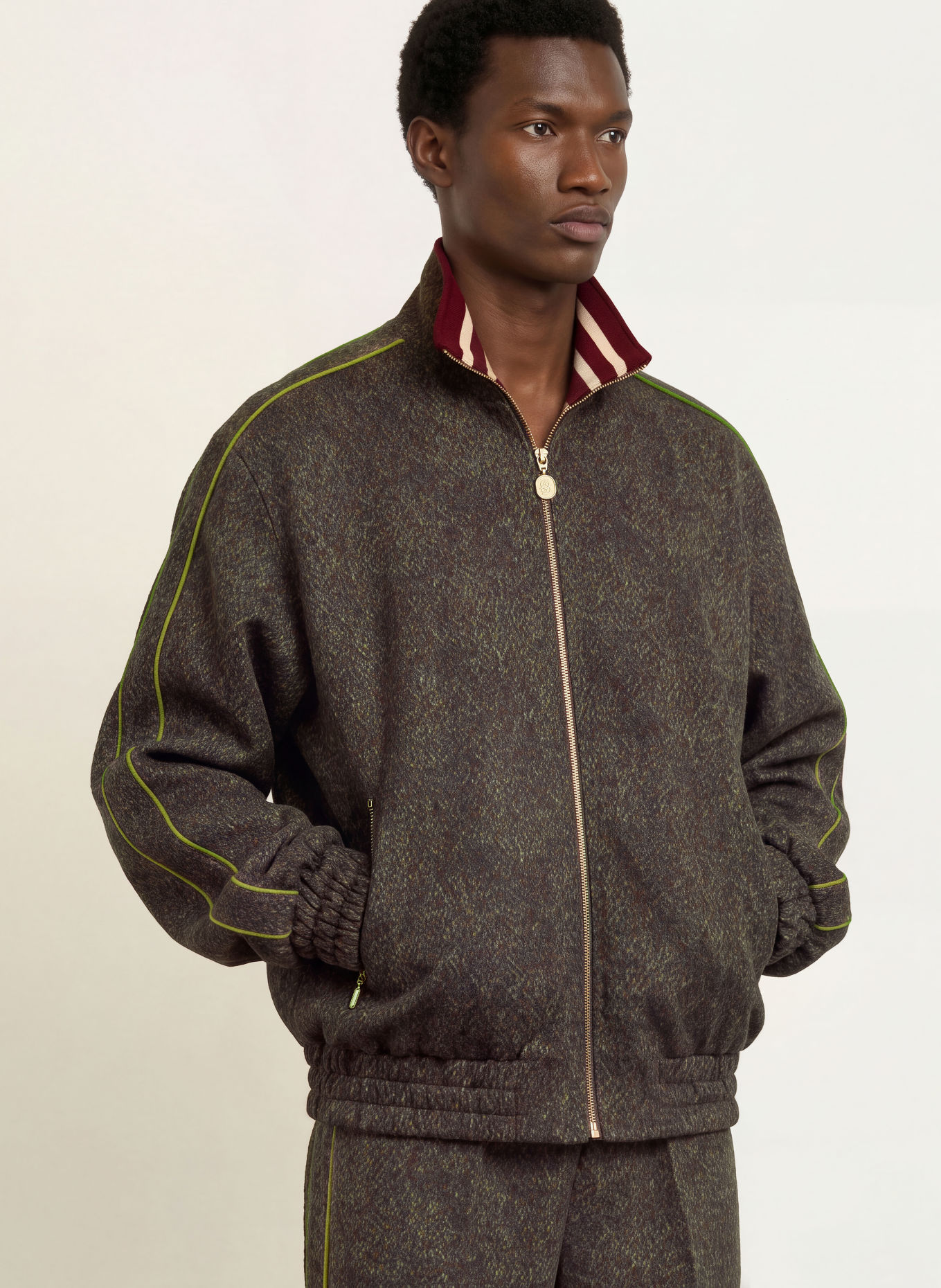 DRÔLE DE MONSIEUR Tweed Bomber jacket: DARK BROWN / DARK RED / GREEN