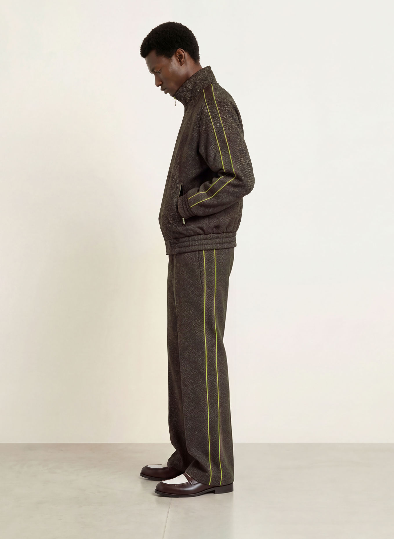 DRÔLE DE MONSIEUR Tweed Bomber jacket: DARK BROWN / DARK RED / GREEN