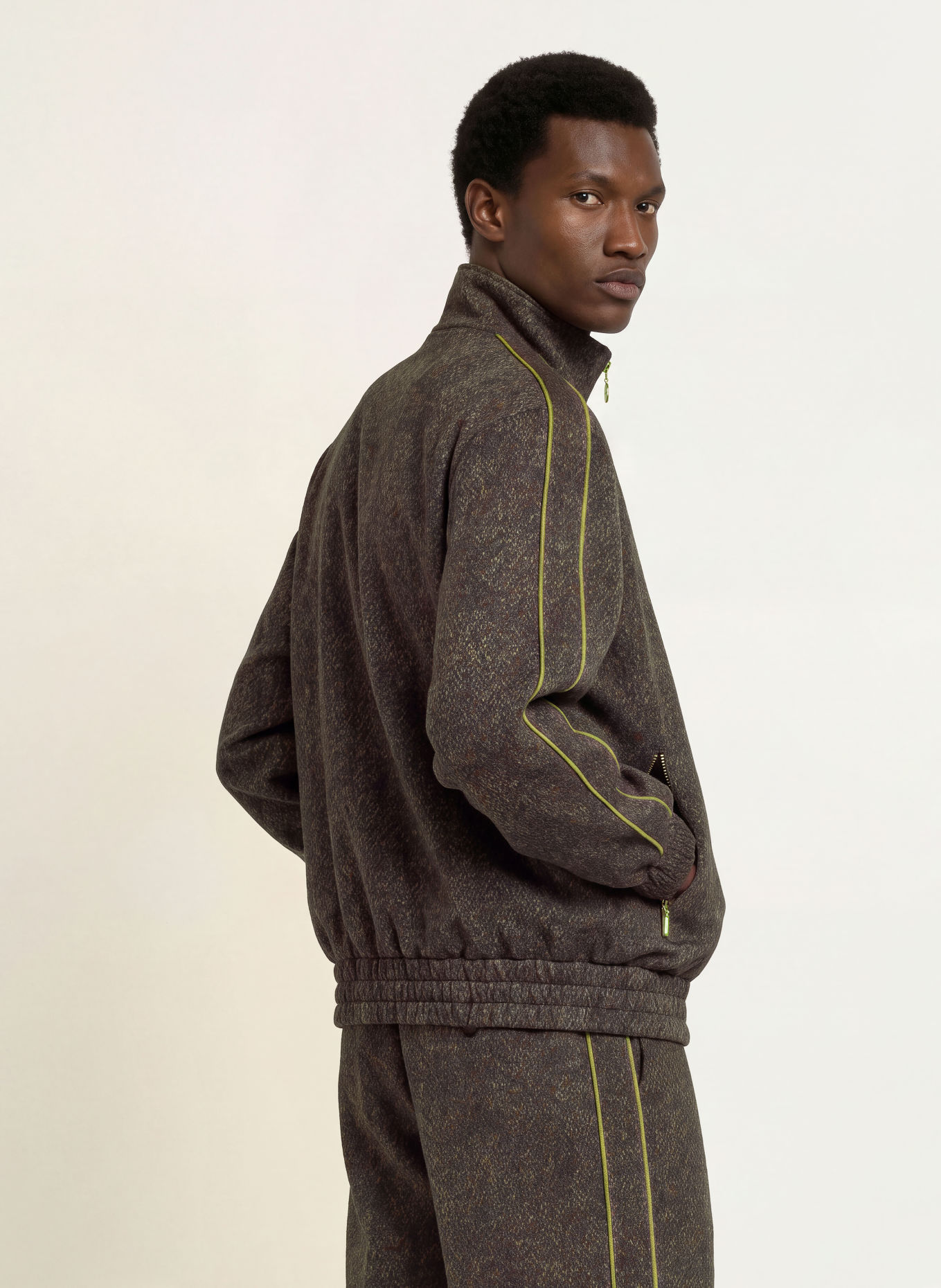DRÔLE DE MONSIEUR Tweed Bomber jacket: DARK BROWN / DARK RED / GREEN