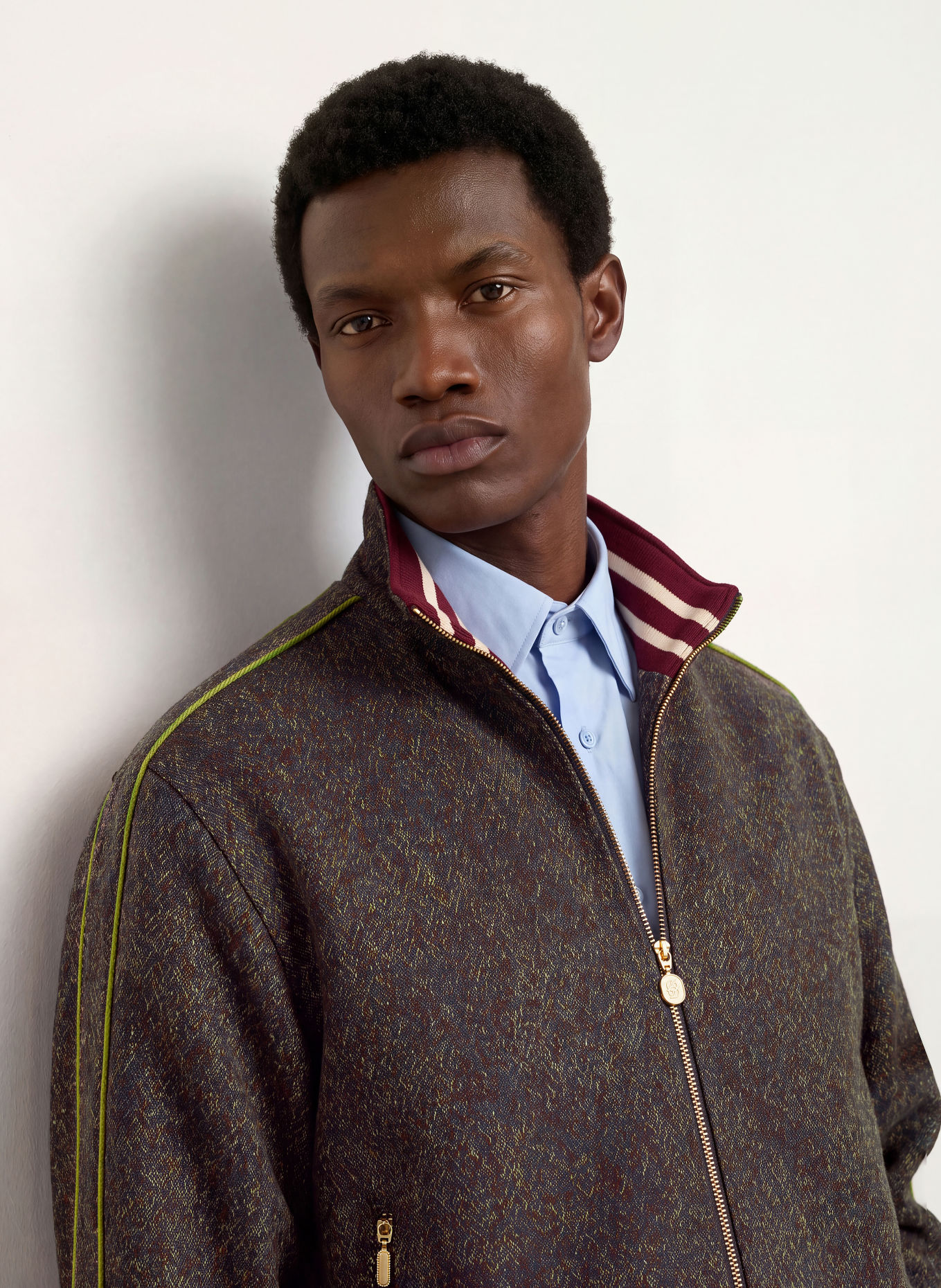 DRÔLE DE MONSIEUR Tweed Bomber jacket: DARK BROWN / DARK RED / GREEN