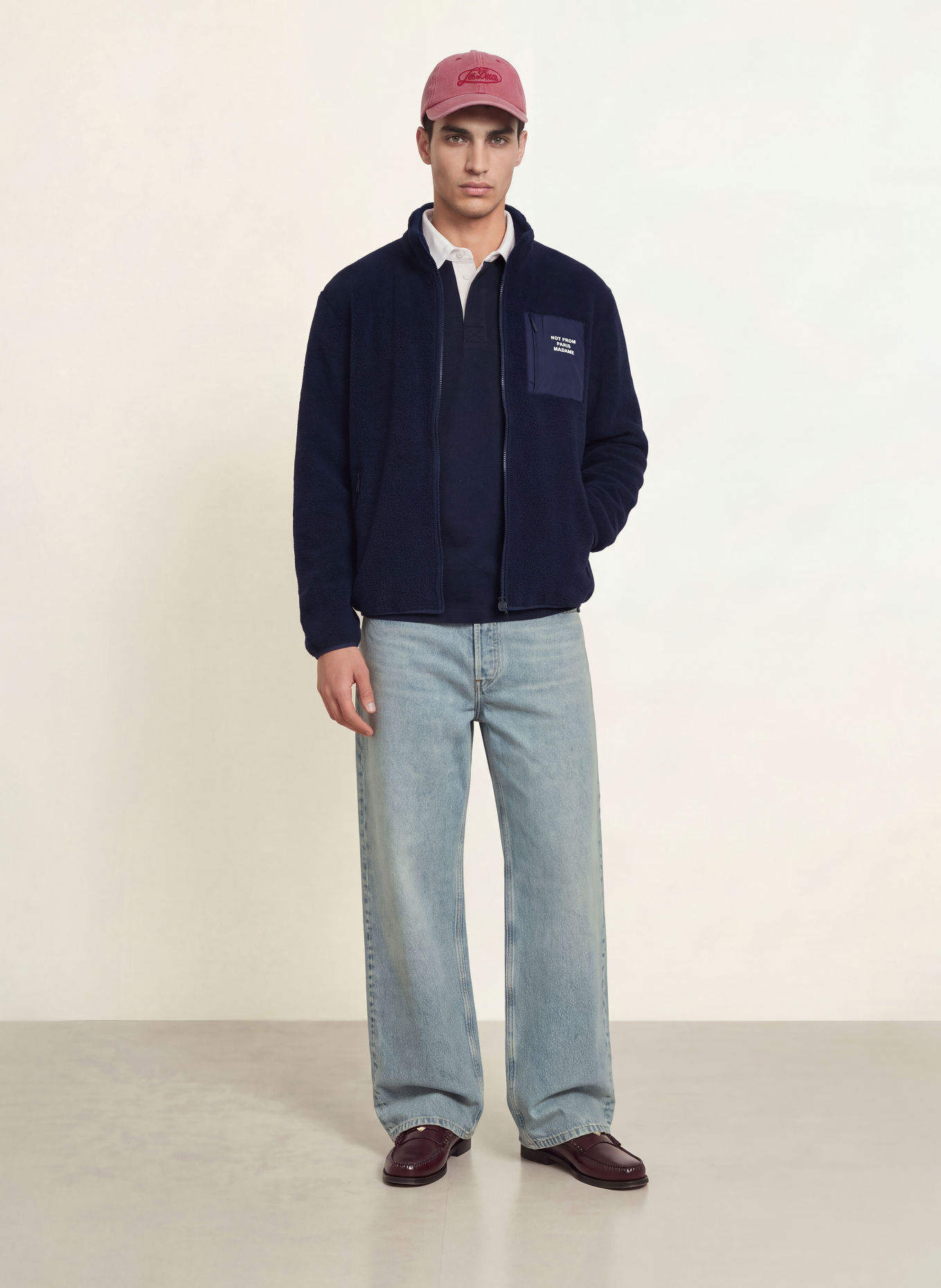 DRÔLE DE MONSIEUR Teddy Fur Half-zip sweater: DARK BLUE