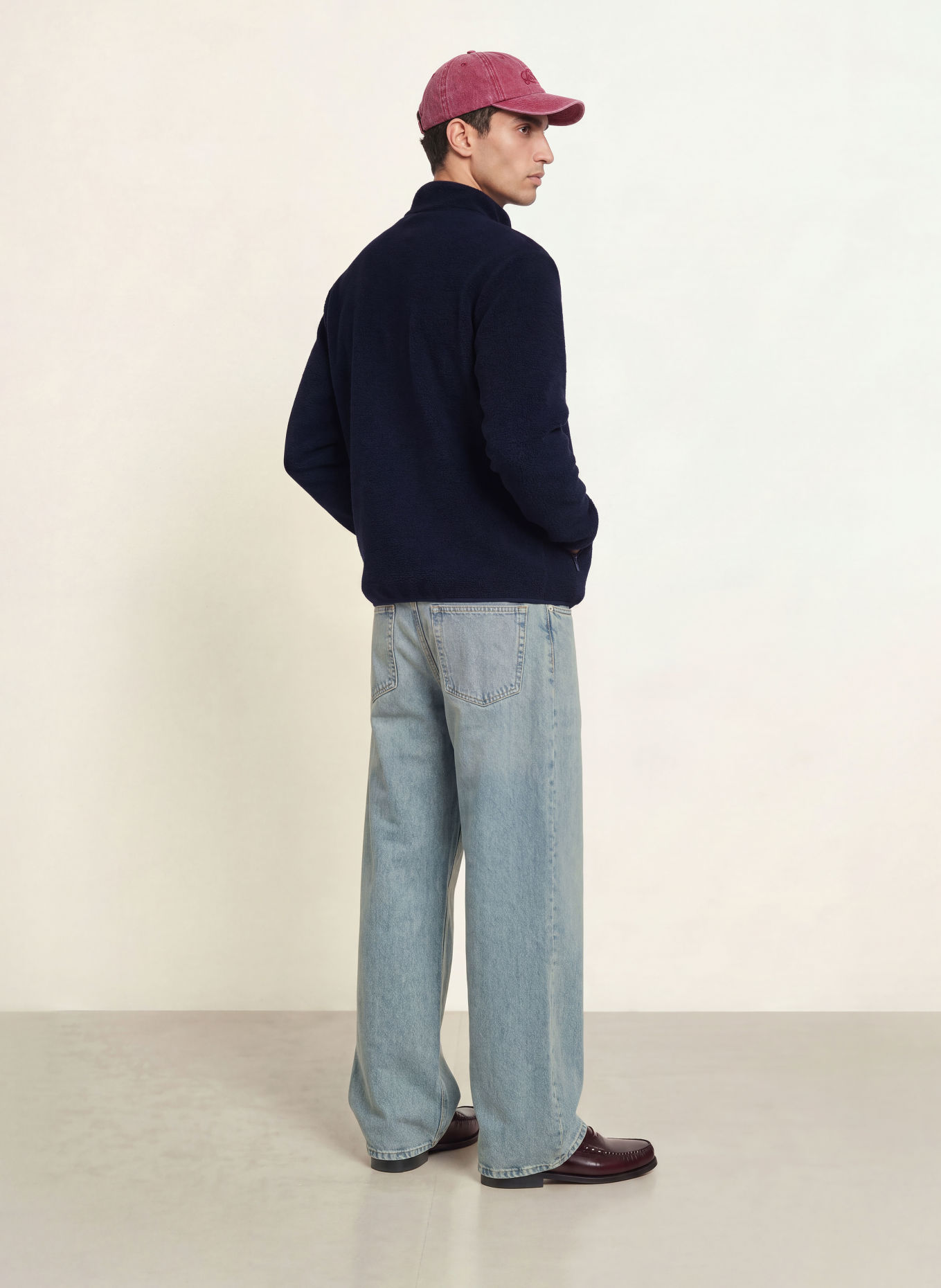 DRÔLE DE MONSIEUR Teddy Fur Half-zip sweater: DARK BLUE