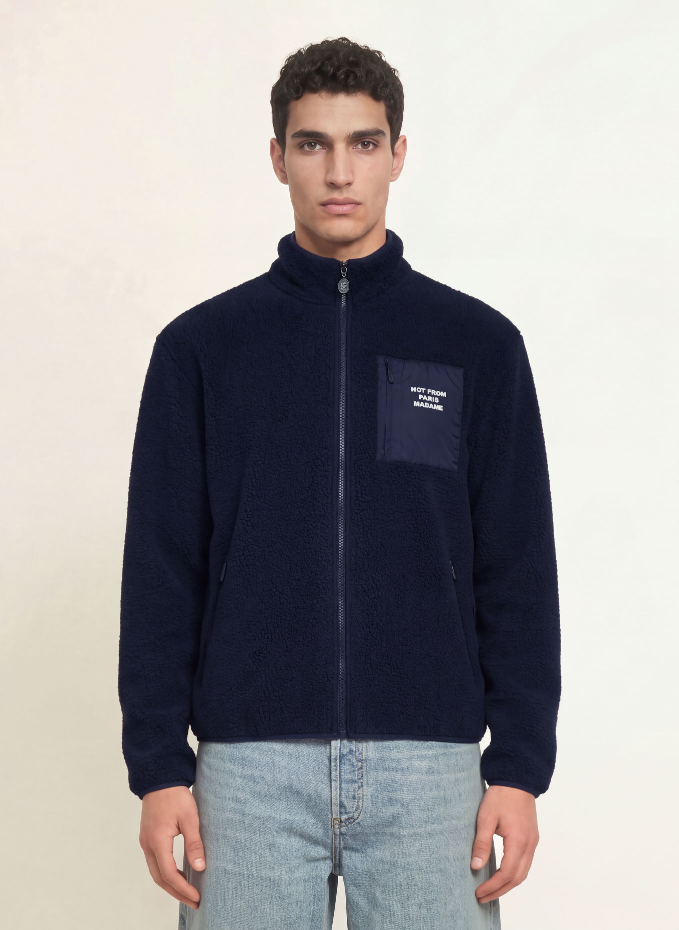 DRÔLE DE MONSIEUR Teddy Fur Half-zip sweater: DARK BLUE