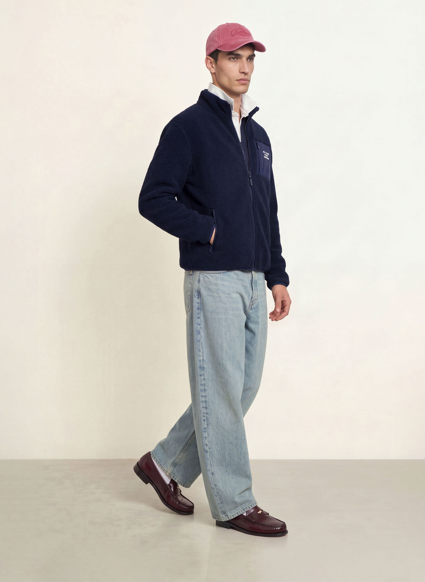 DRÔLE DE MONSIEUR Teddy Fur Half-zip sweater: DARK BLUE
