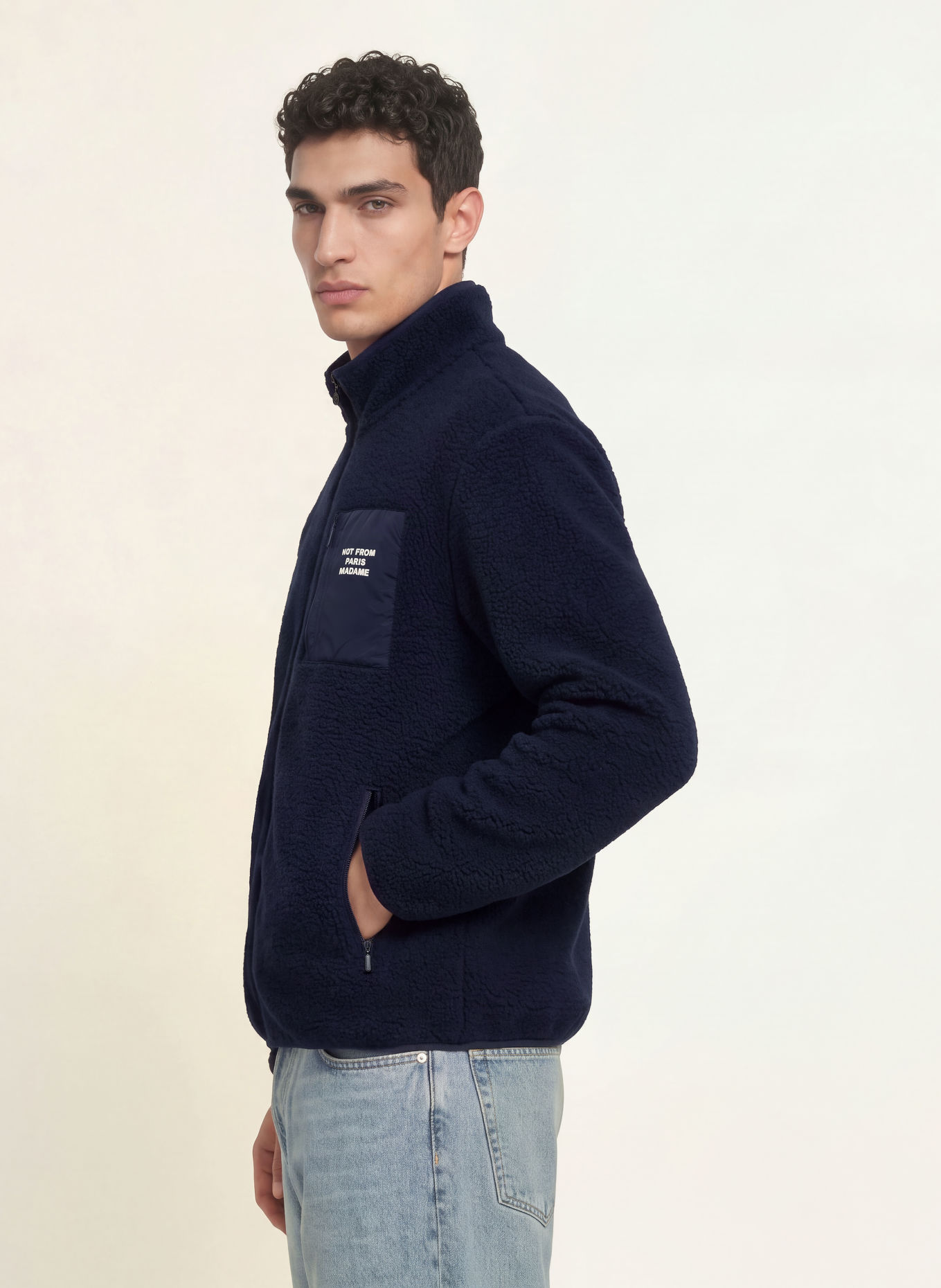 DRÔLE DE MONSIEUR Teddy Fur Half-zip sweater: DARK BLUE