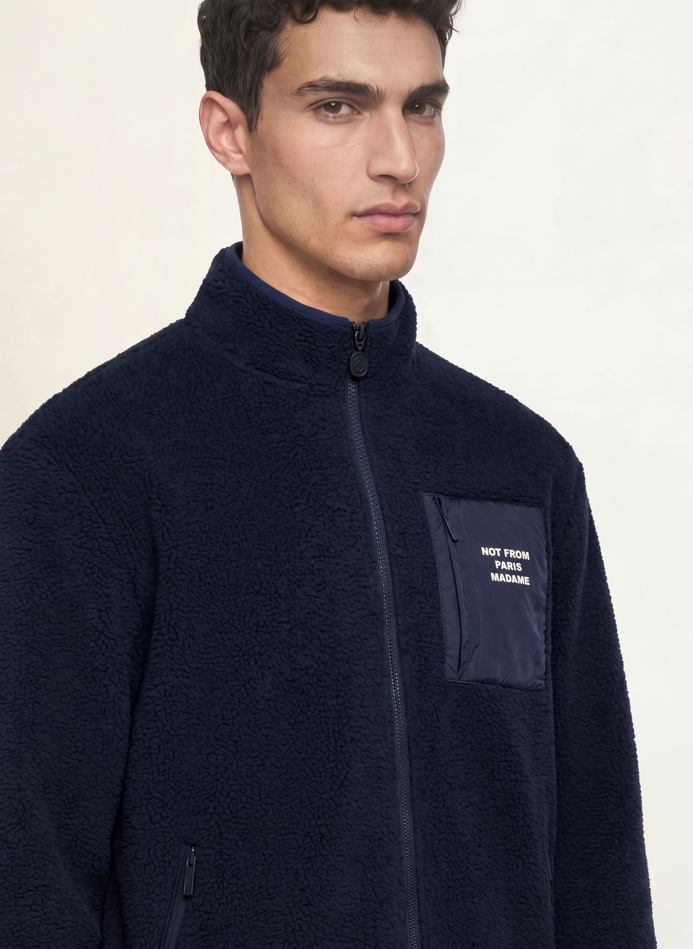 DRÔLE DE MONSIEUR Teddy Fur Half-zip sweater: DARK BLUE