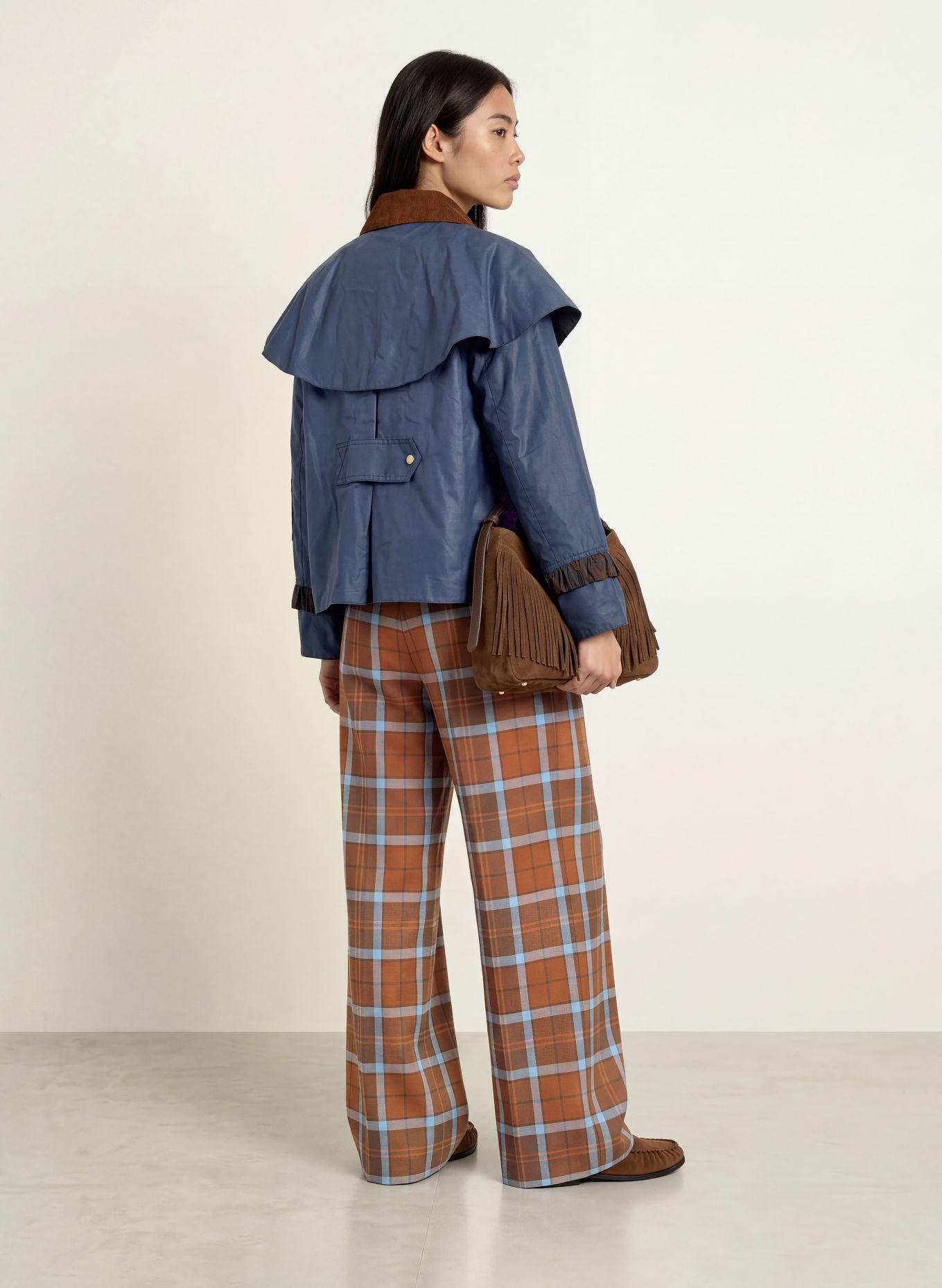 Barbour ALLAMANDA Wide-leg trousers: BROWN / DARK BROWN / LIGHT BLUE