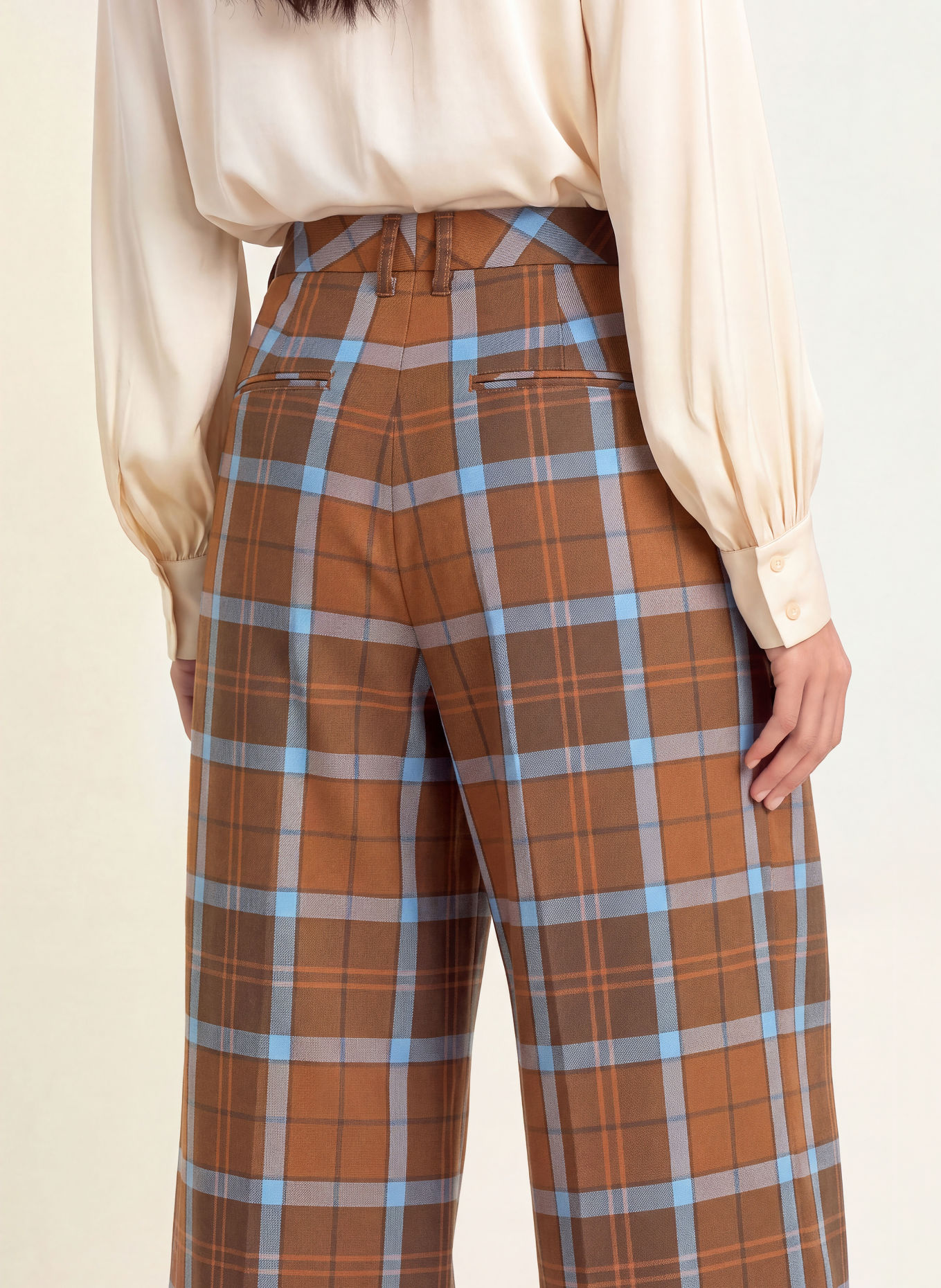 Barbour ALLAMANDA Wide-leg trousers: BROWN / DARK BROWN / LIGHT BLUE