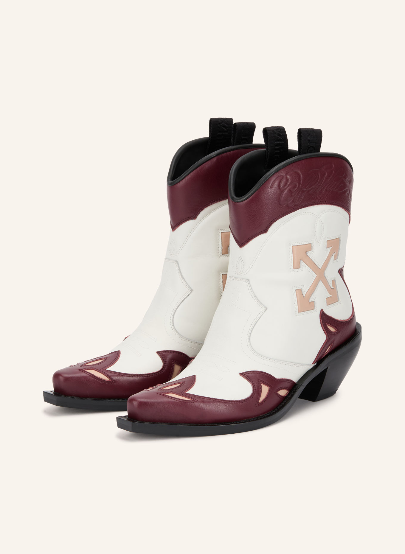Off-White Cowboy Boots SANTIAGO: WEISS / DUNKELROT / HELLORANGE