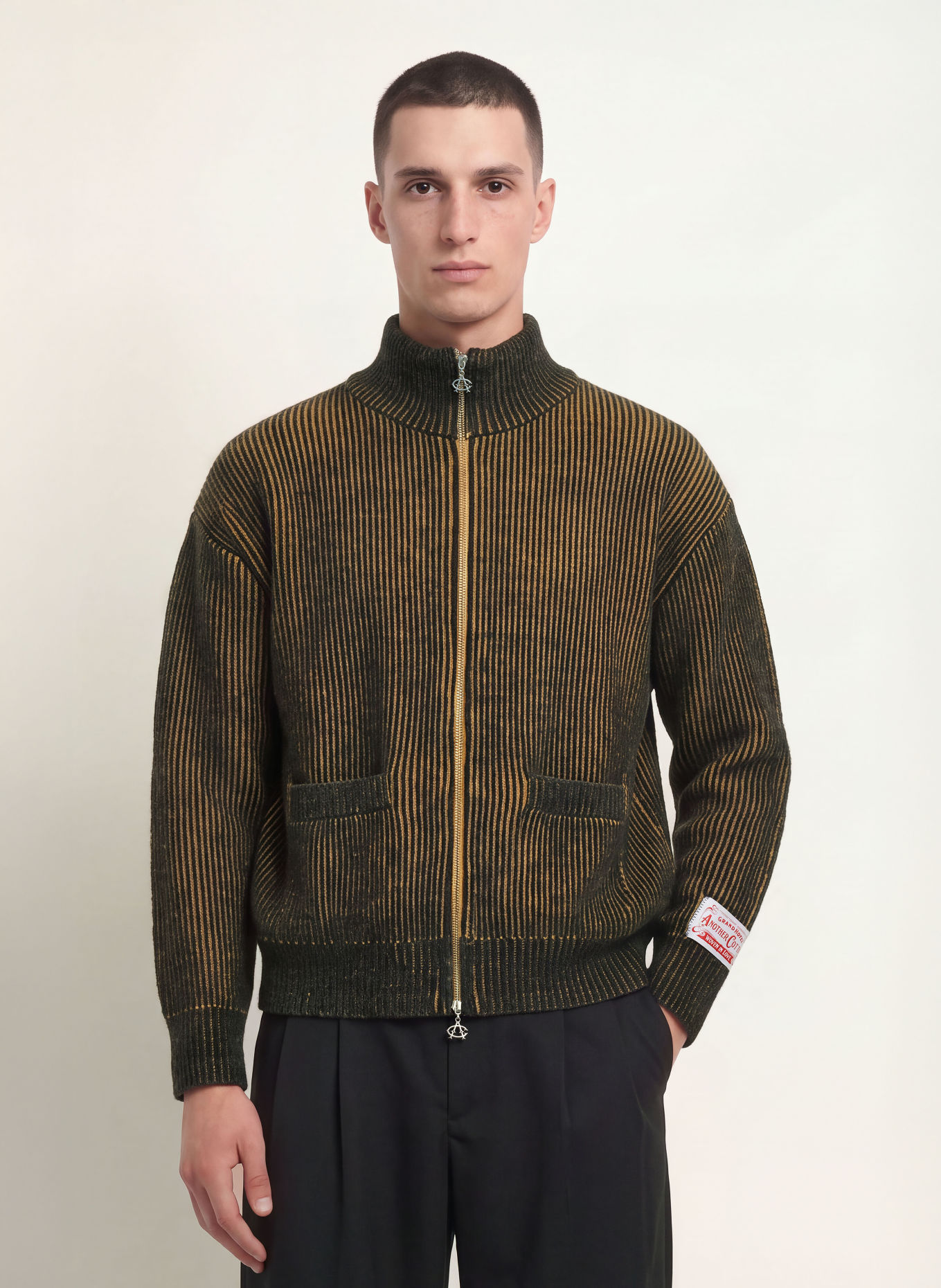 another COTTON LAB Cardigan: BLACK / CAMEL