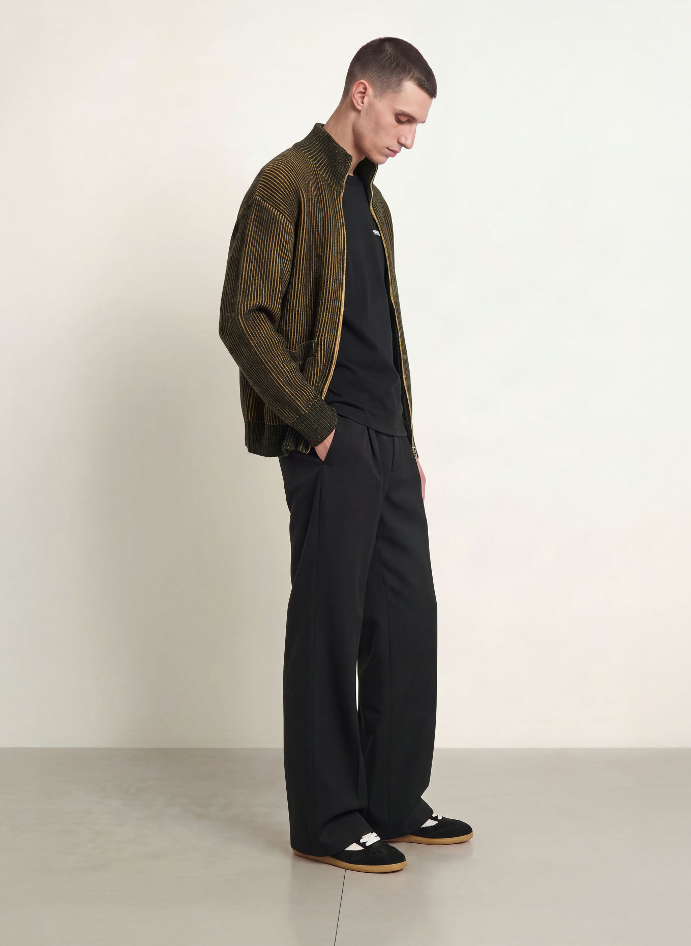 another COTTON LAB Cardigan: BLACK / CAMEL