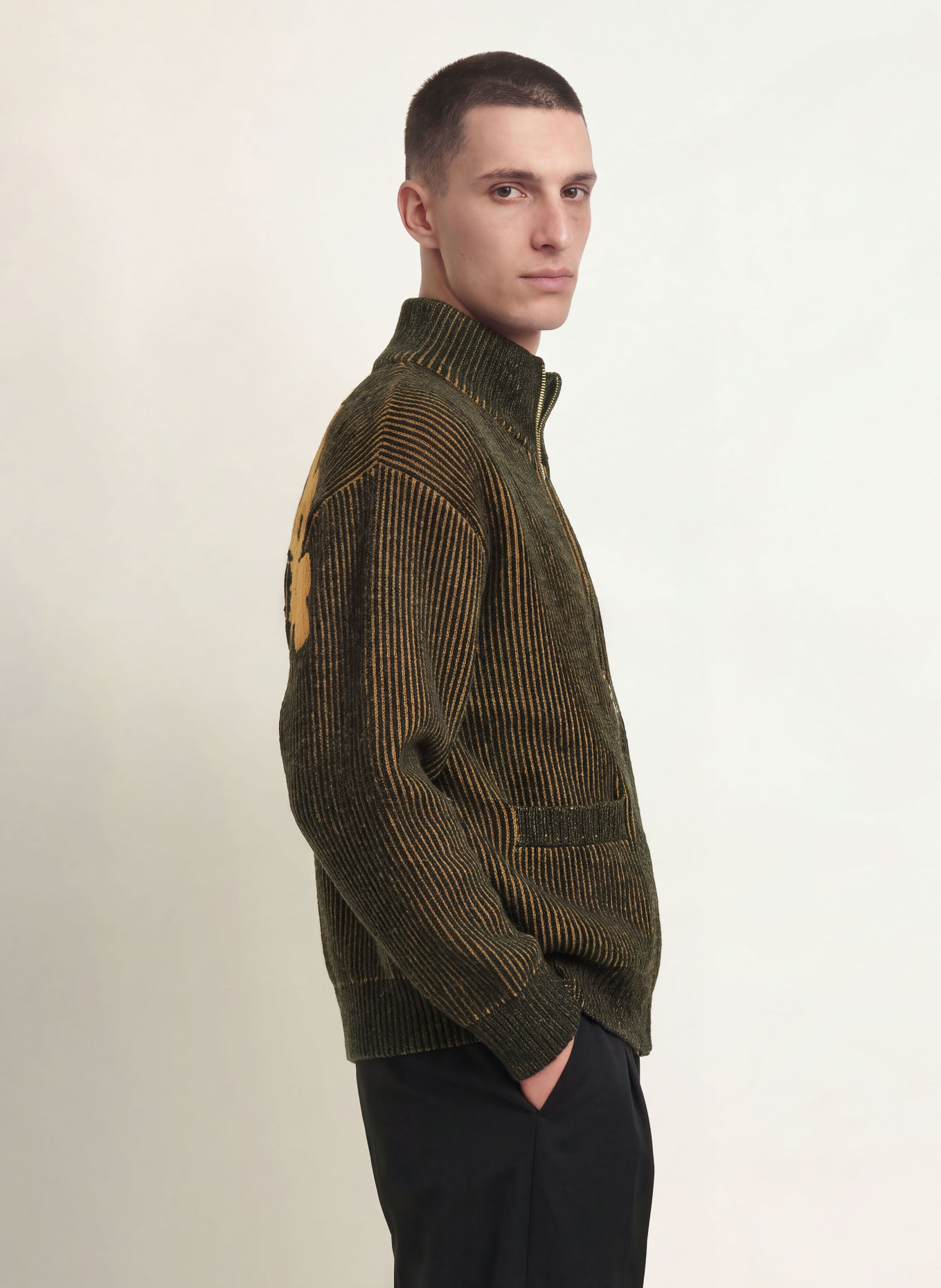 another COTTON LAB Cardigan: BLACK / CAMEL
