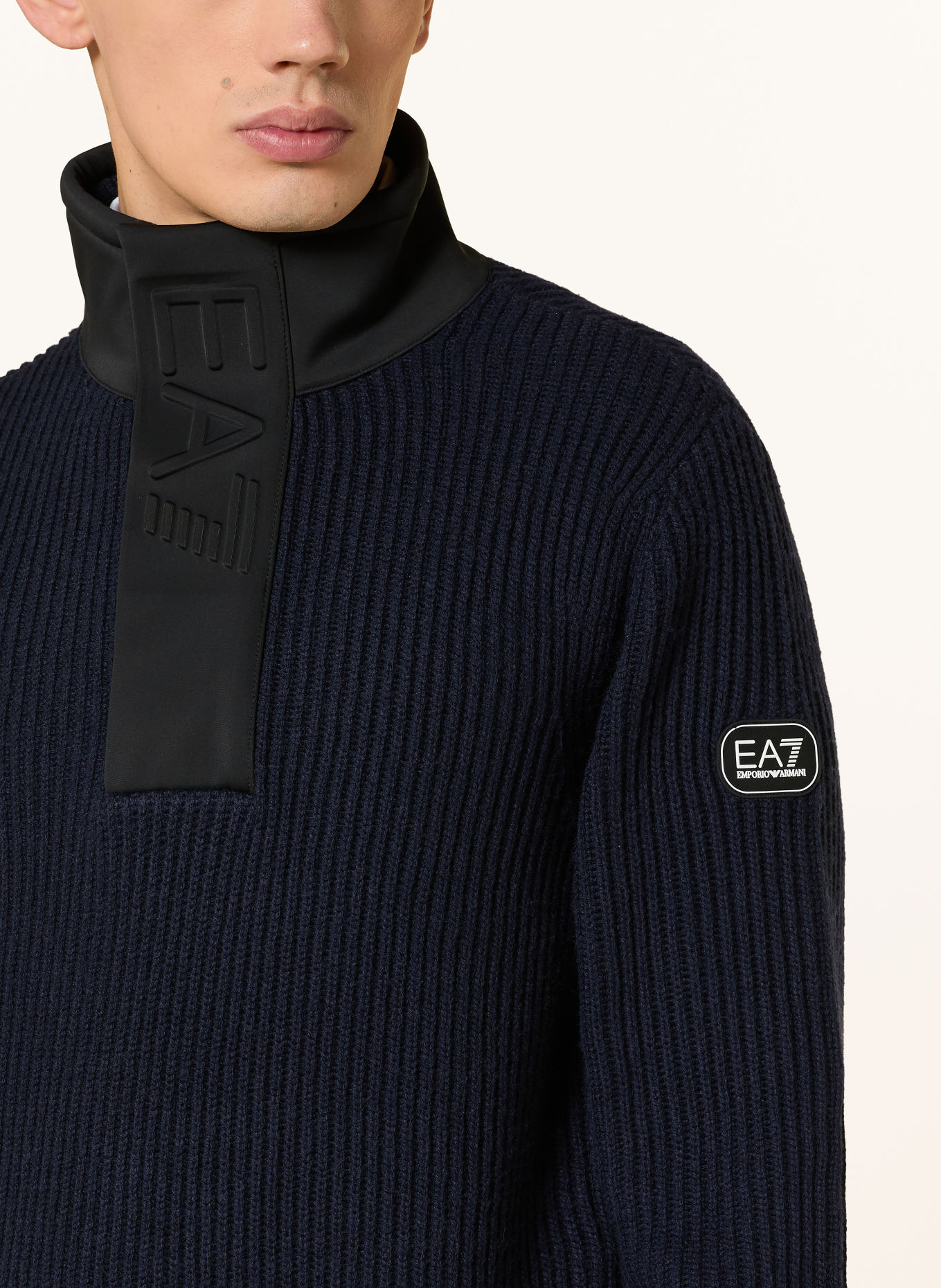 EA7 EMPORIO ARMANI Half-zip sweater: BLACK / DARK BLUE