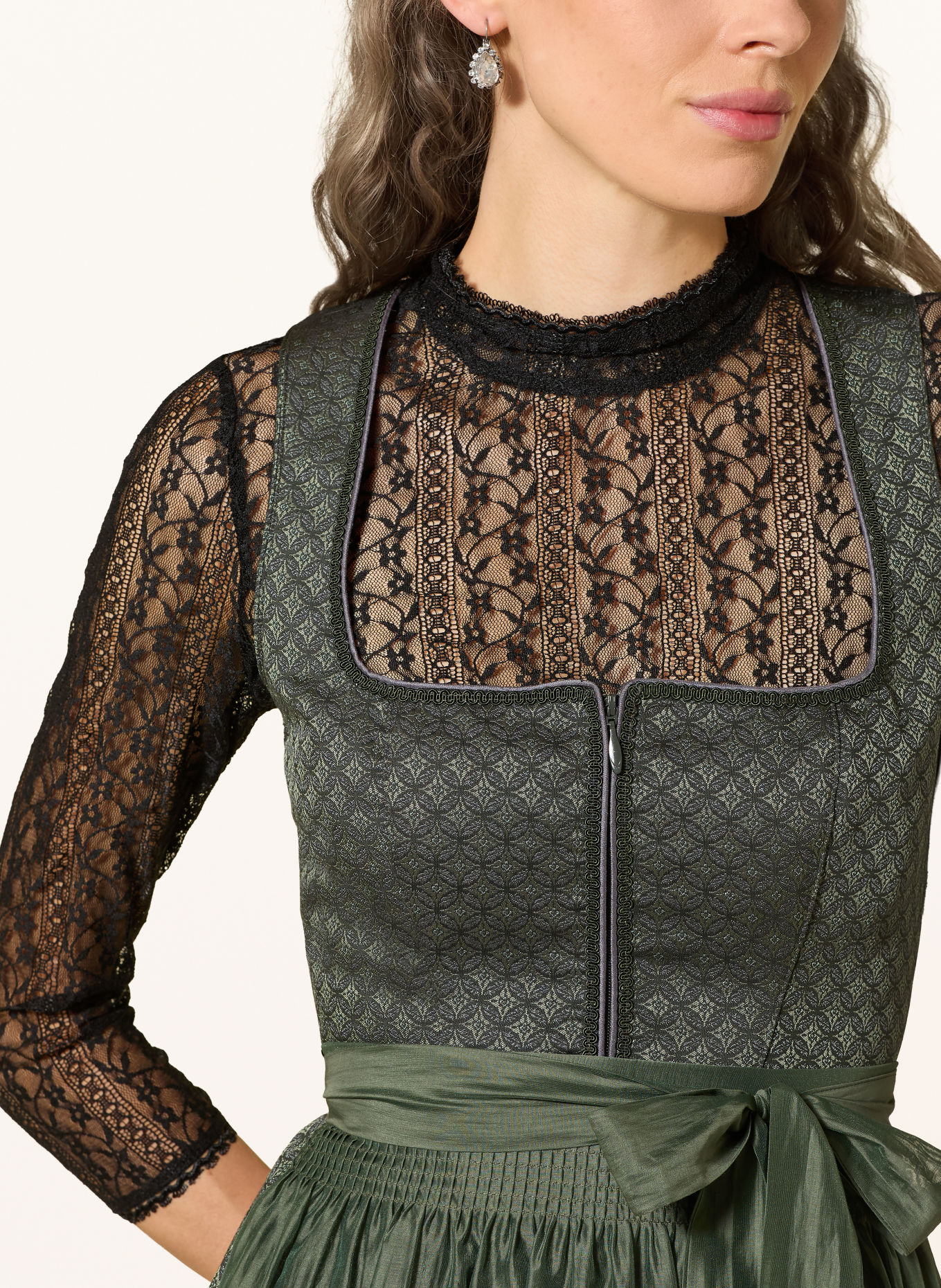 KRÜGER Dirndlblouse CALAH van kant met 3/4-mouwen: ZWART
