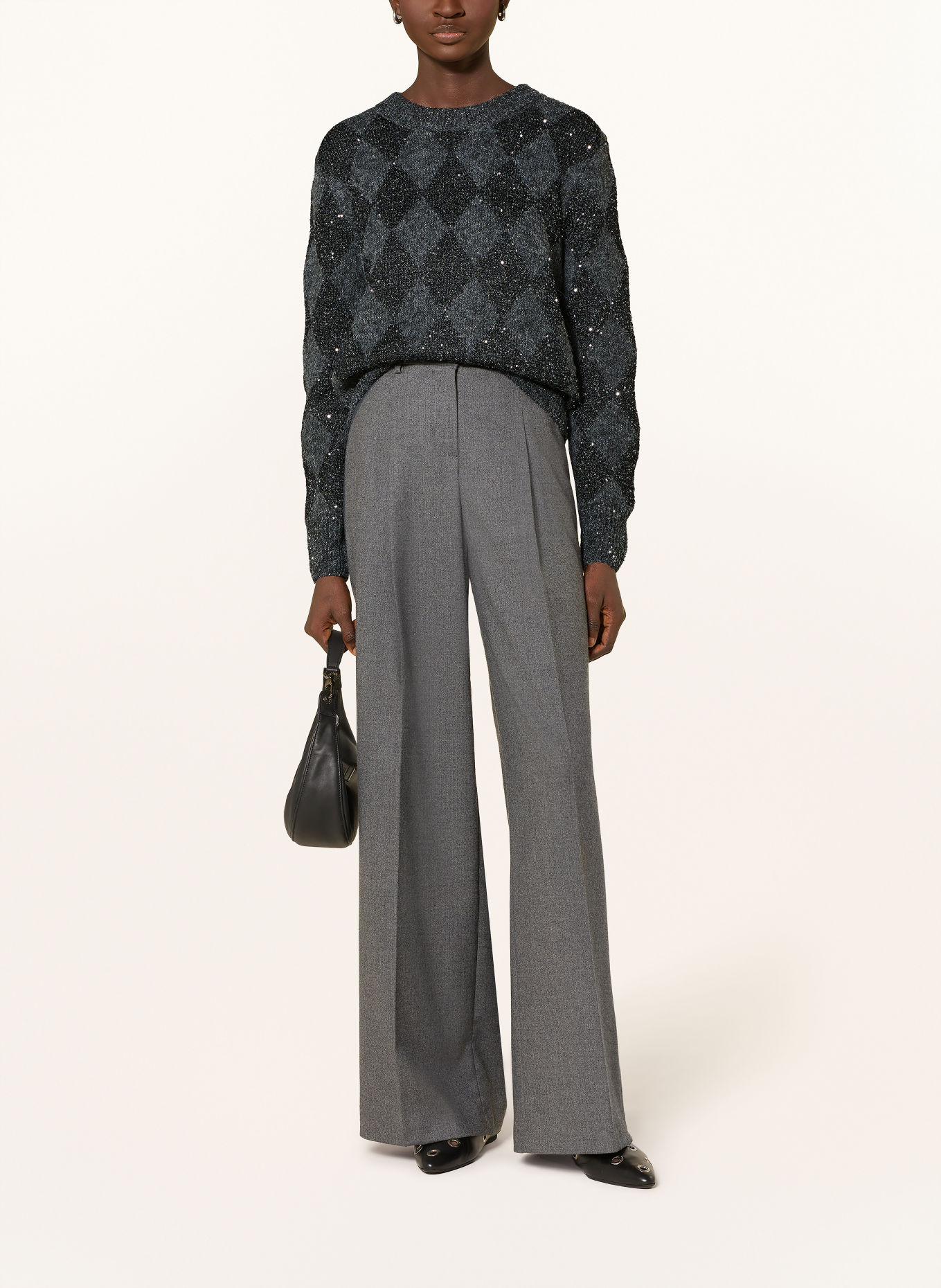 Oui Sequin Sweater: DARK GRAY