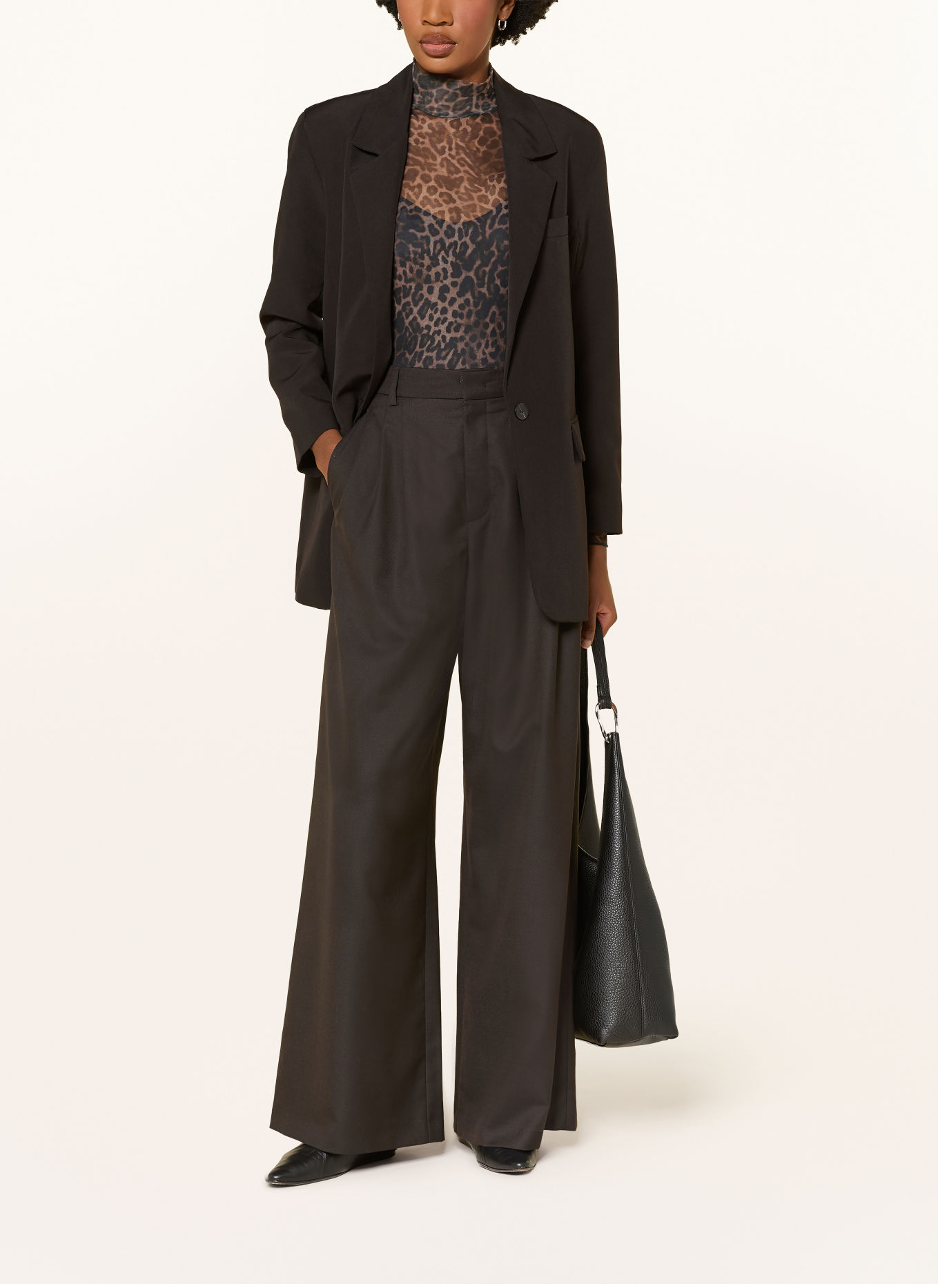 Oui Long-sleeve shirt: BROWN / BLACK