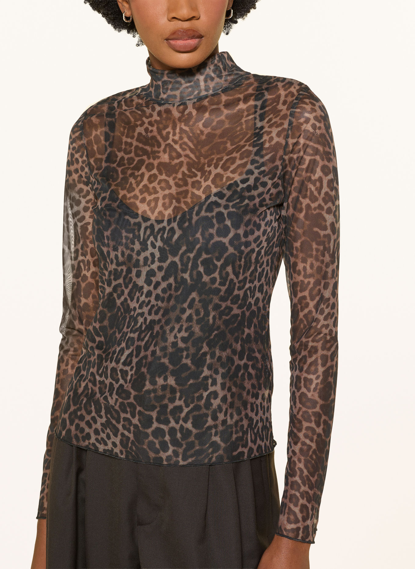 Oui Long-sleeve shirt: BROWN / BLACK